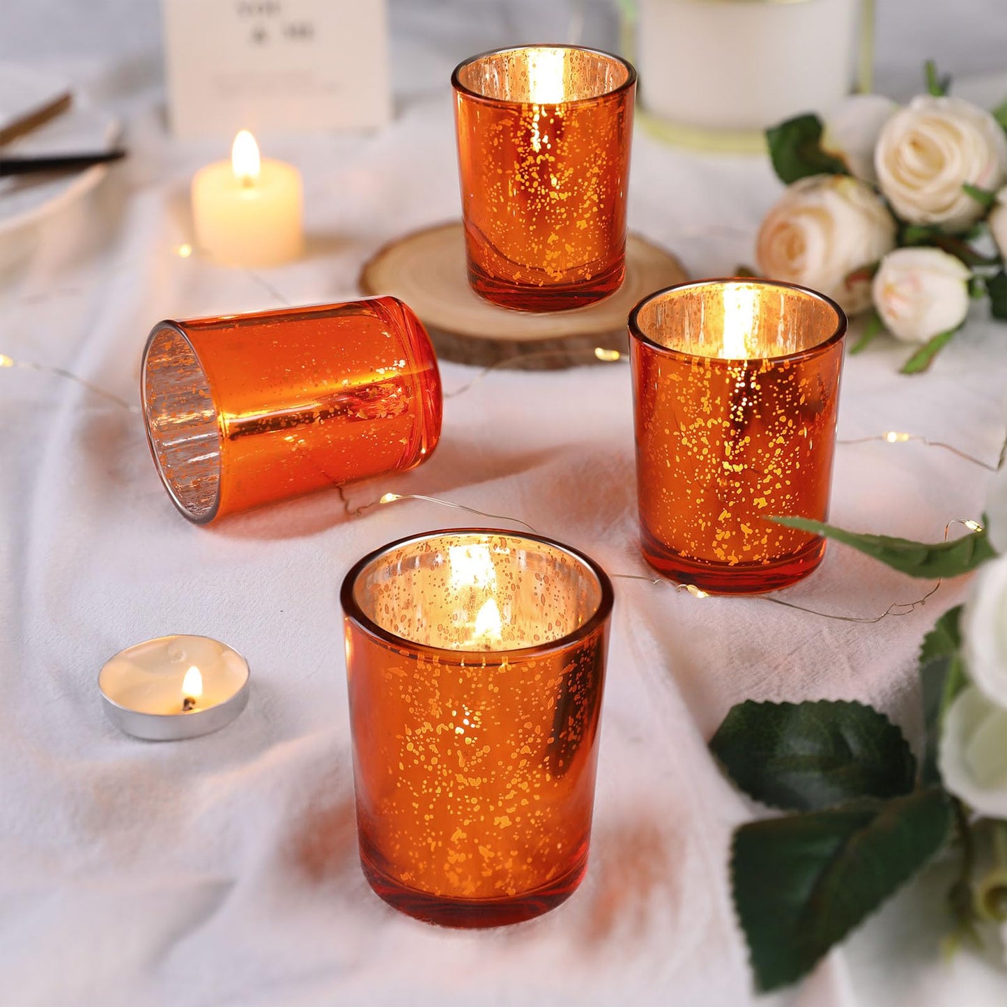 DARJEN 24Pcs Orange Votive Candle Holders, Tea Lights Candles Holders for Wedding Centerpieces & Party Decorations, Fall Home Table and Thanksgiving Day