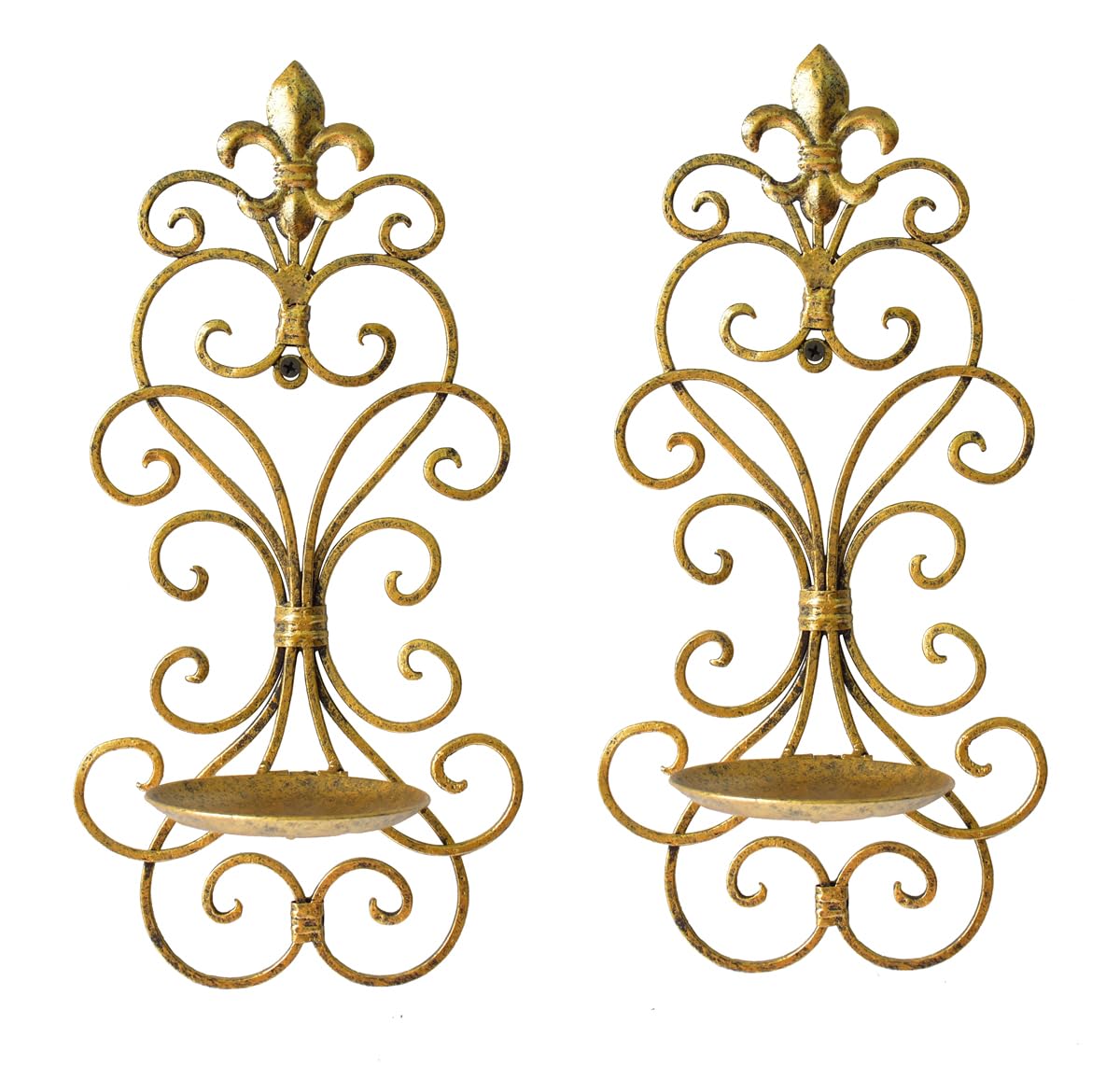 JUCONSIN Wall Sconces Candle Holder Set of 2, Metal Wall Decorations Hanging Wall Mounted Candle Sconces for Living Room Dining Room (Gold)