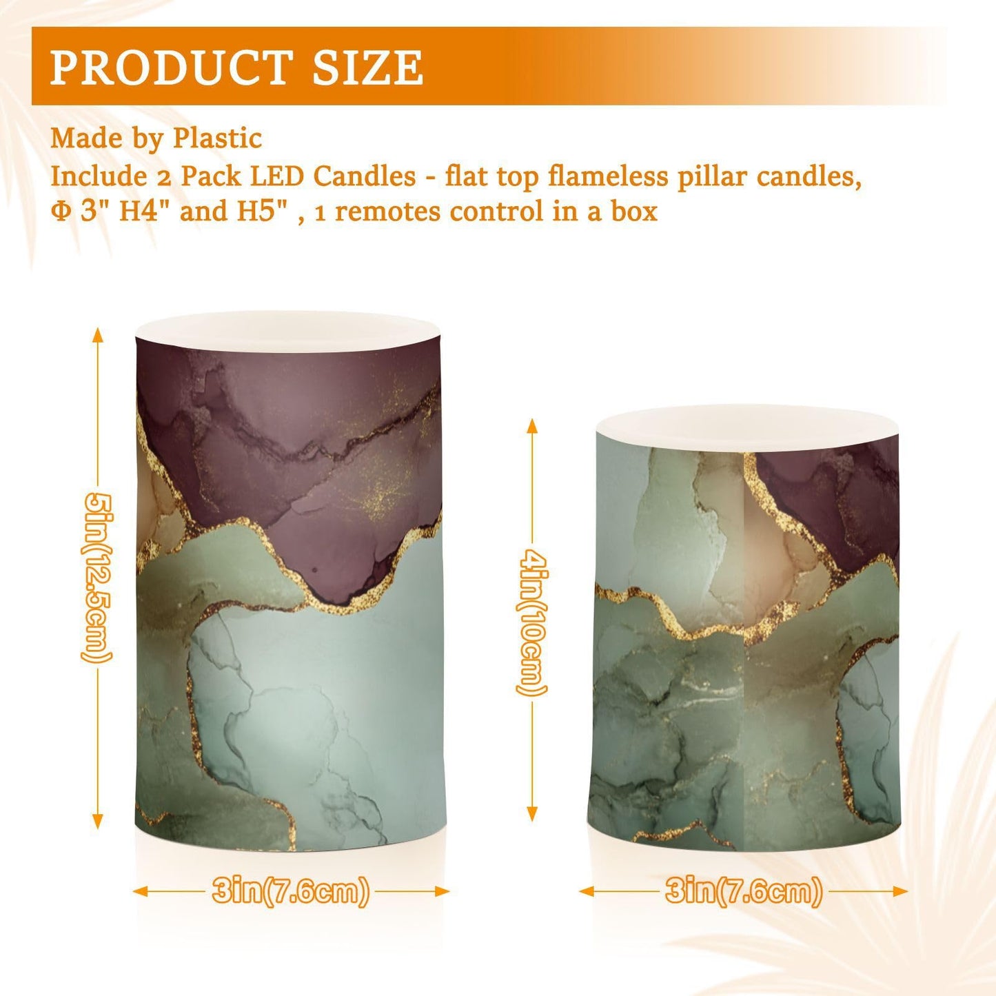 famyily Marble Sage Green Burgundy Flameless Candles Led Candles with Color Changing for Dining Room Table 4" 5" Set of 2