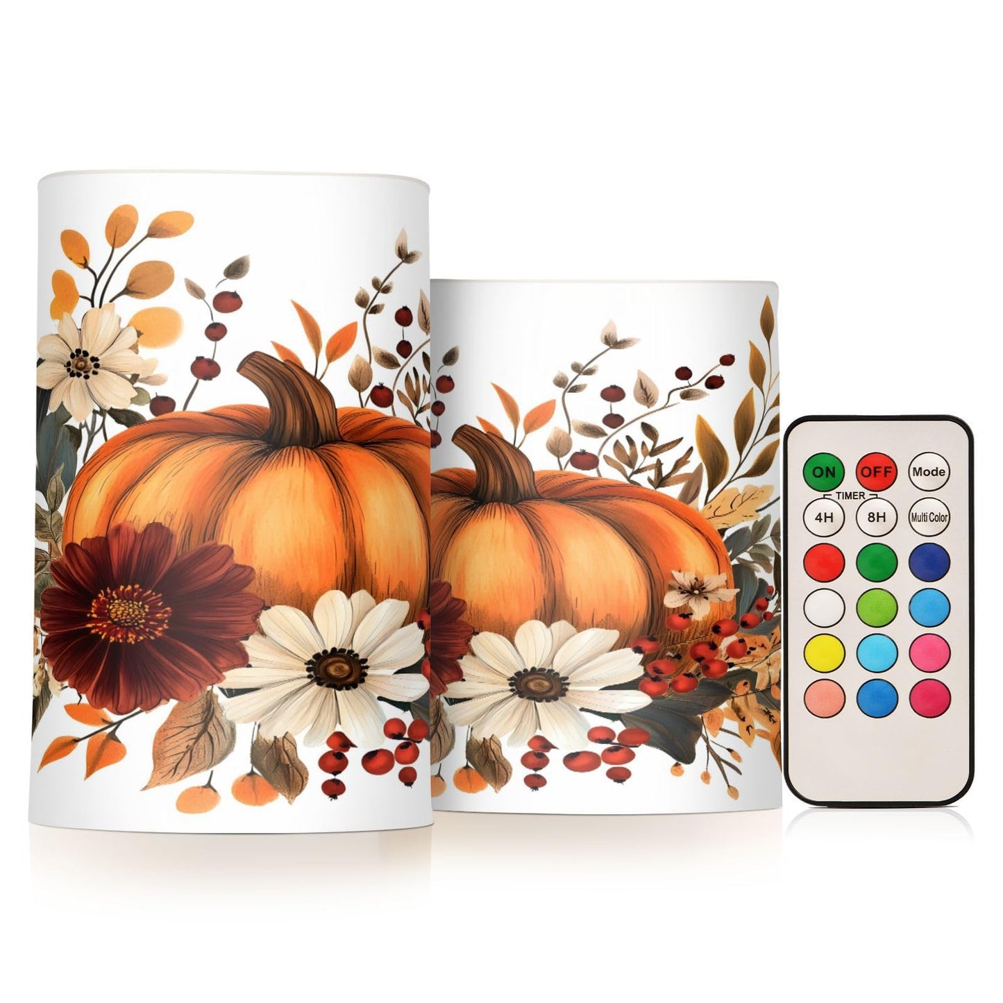 ALAZA Thanksgiving Pumpkin Fall Autumn Flickering Flameless Candles Battery Operated with Remote Timer,Tea Light Candles LED Pillar Votive Candles Set of 2 for Outdoor Indoor Decorations