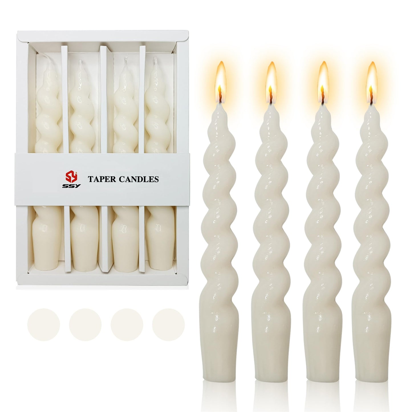 8pcs Short Taper Candle Spiral Candles,Gedengni White Candle Sticks Beige Twisted Candlesticks Swirl Tapered Candles for Home Décor Dinner Weddings Holiday Women Gifts