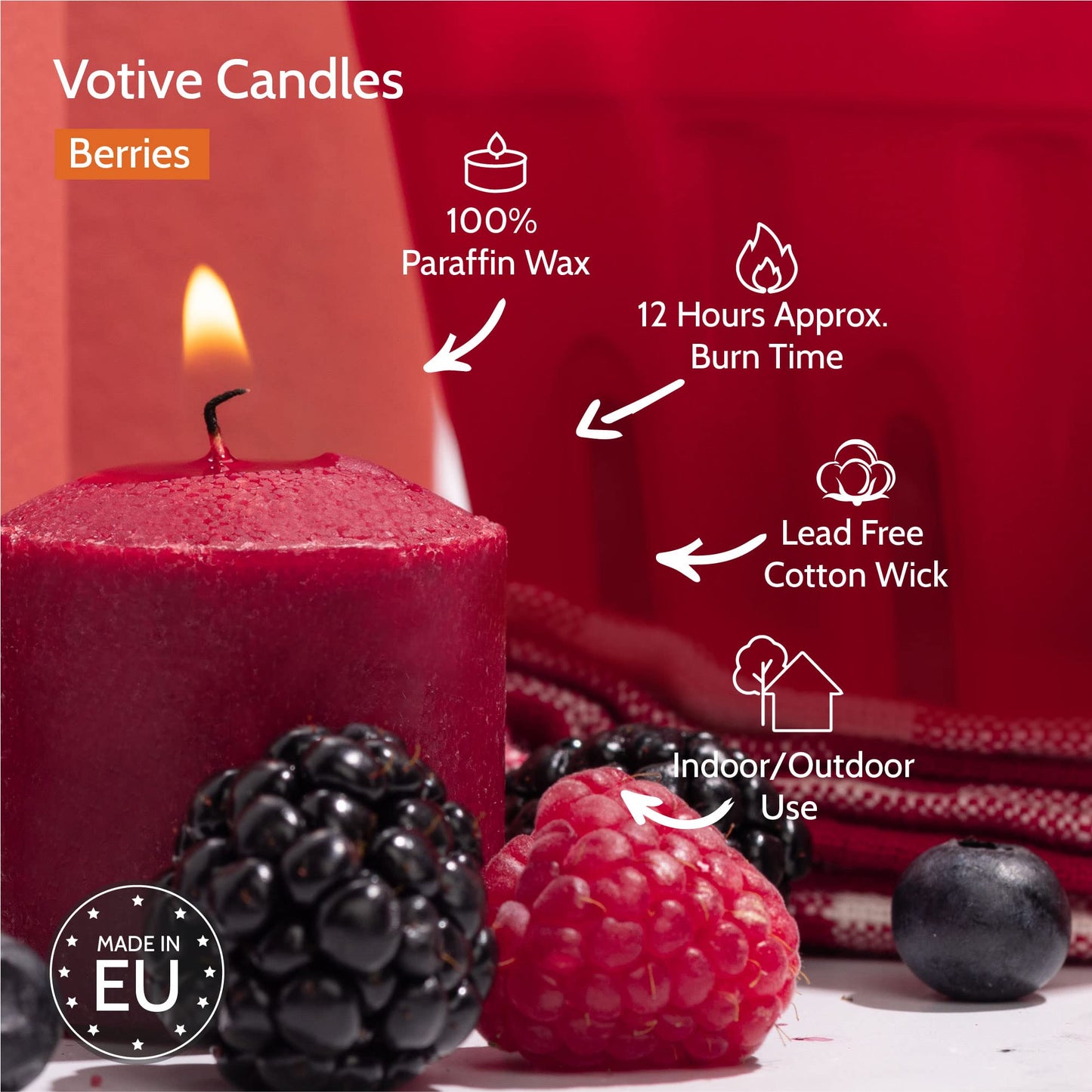 HYOOLA Scented Votive Candles - Berries Votive Candles -12 Hour Burn Time - 9 Pack - European Made