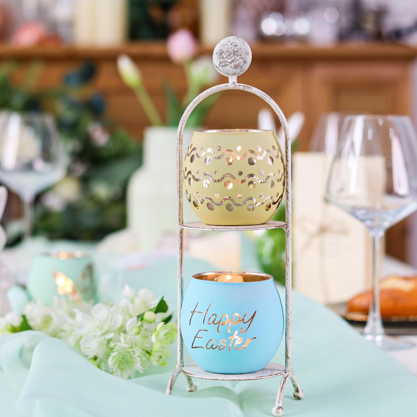 SHMILMH Easter Table Decorations 6PCS Glass Votive Tealight Candle Holders, Indoor Centerpiece Decorations, Women Adult Easter Gifts