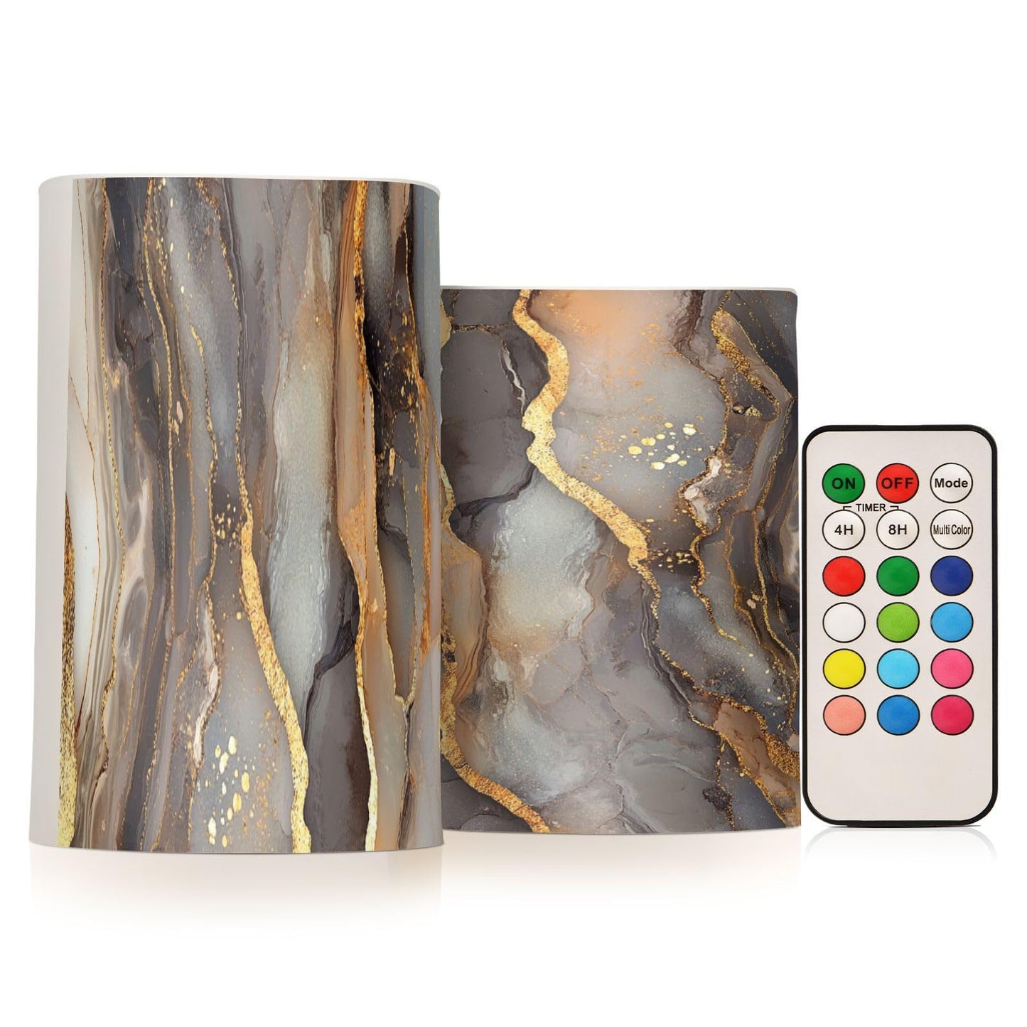 Flameless Pillar Candles Battery Powered Flameless Candle Lantern for Christmas Marble Brown Gray