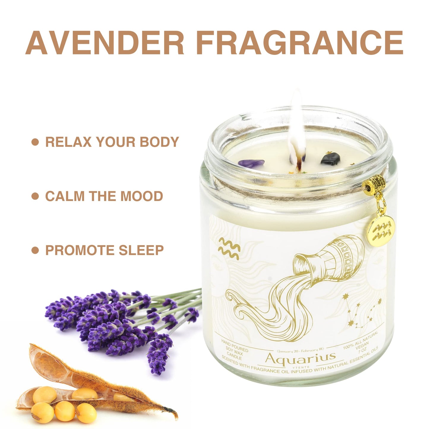 YTENTE Aquarius Gifts - Zodiac Sign Crystals Candles, Scented Soy Candles for Mom, Women, Sister, Anniversary, Birthday