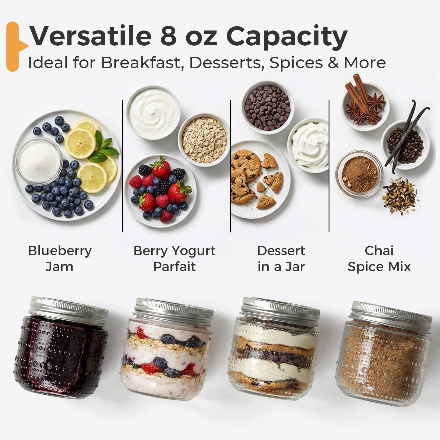 NETANY 16 Pack Small Glass Jars with Lids 8 oz Vintage Embossed Half Pint Mason Jars, Regular Mouth Canning Jars with Metal Lids for Pickling, Jam, Honey, Spice, Yogurt, Candle Making and DIY Crafts