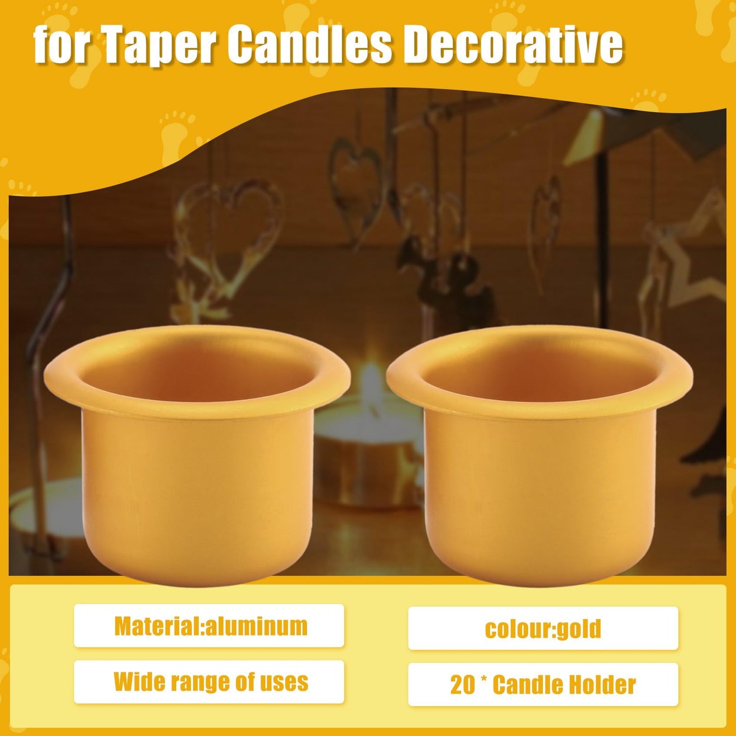 ALOEU 20 Pcs Metal Candle Inserts for Taper Candles, Decorative Candle Holders, DIY Candle Holder Set for Tree, Table, Craft or Decoration