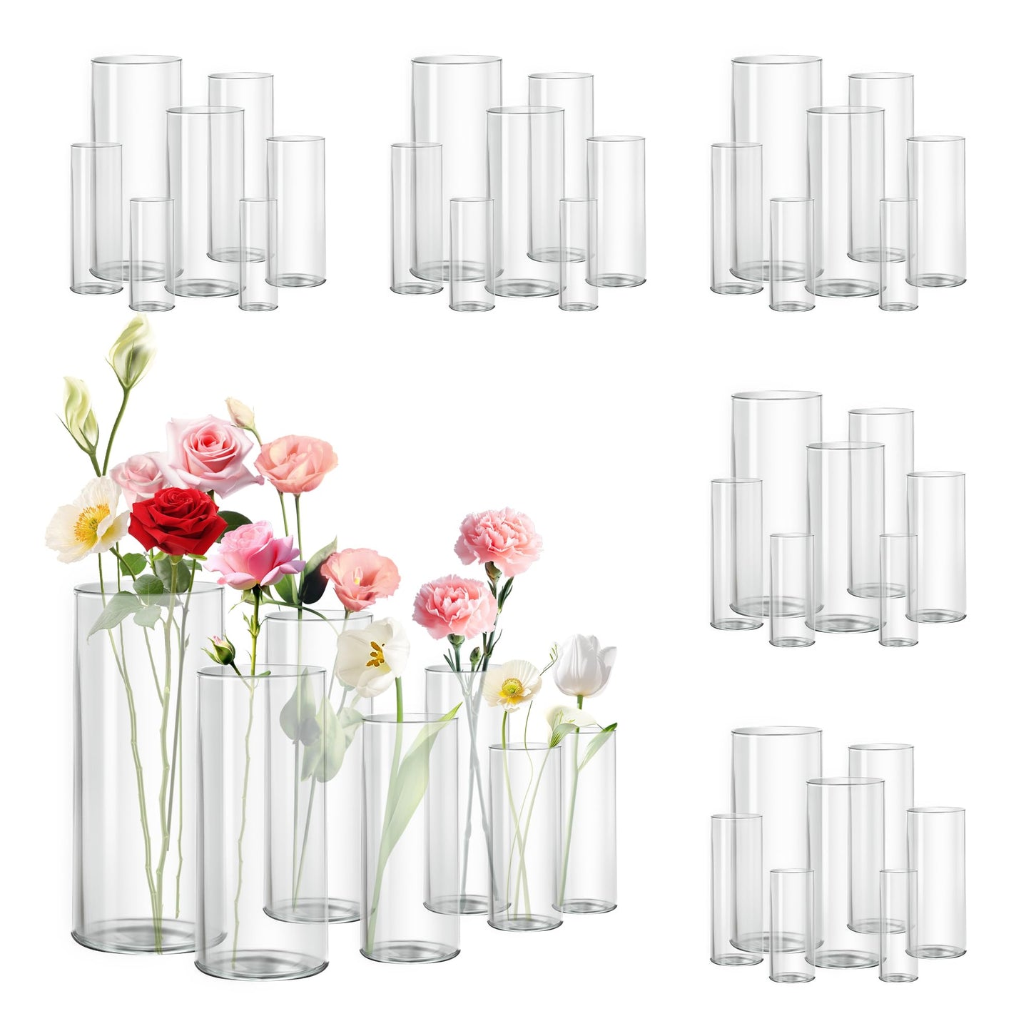 42pcs Big Glass Vase Cylindrical Vase for Tabletop Decoration, Candle Holder for Centerpieces, Pebble Vase for Party, Wedding, Banquet Decoration