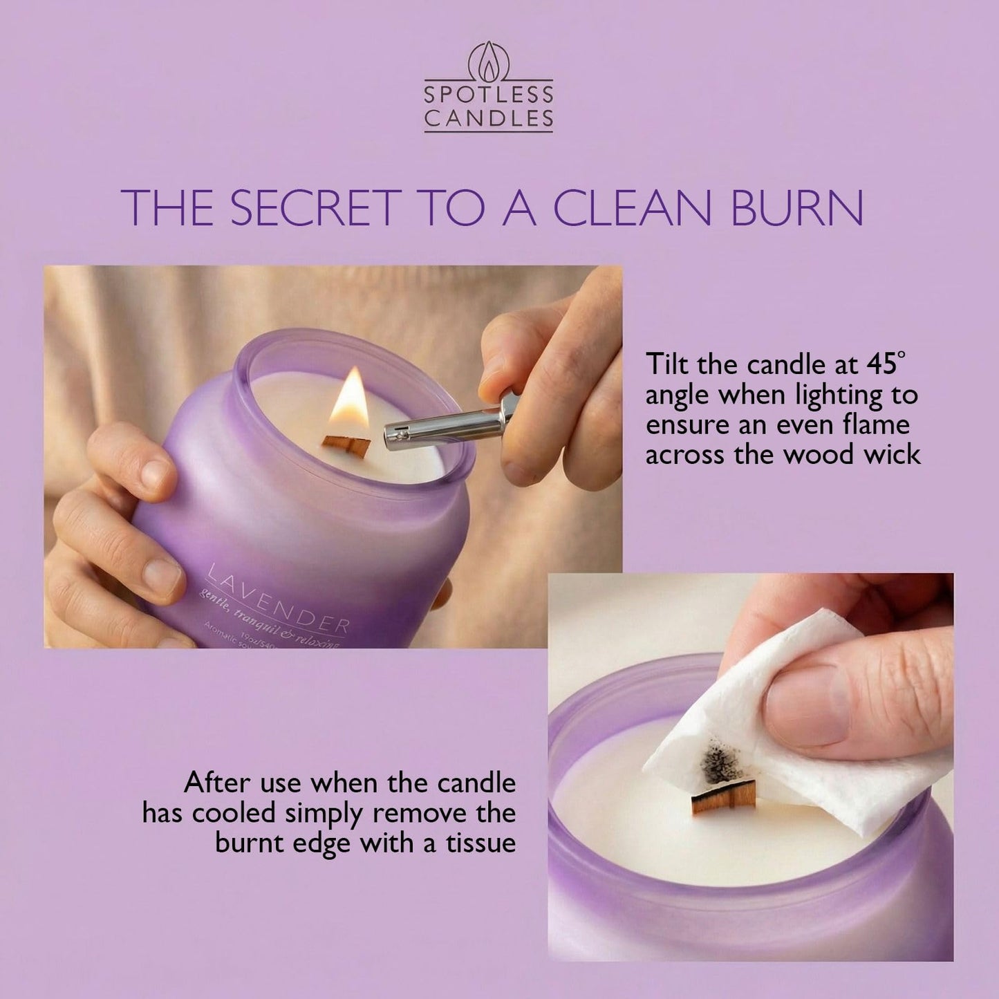 Lavender Candle 19oz Volcano Jar with Wooden Wick Upto 75 Hours Burn Time in a Large 4" x 5" Solid Purple Glass Jar in a Luxury Gold Foil Gift Box