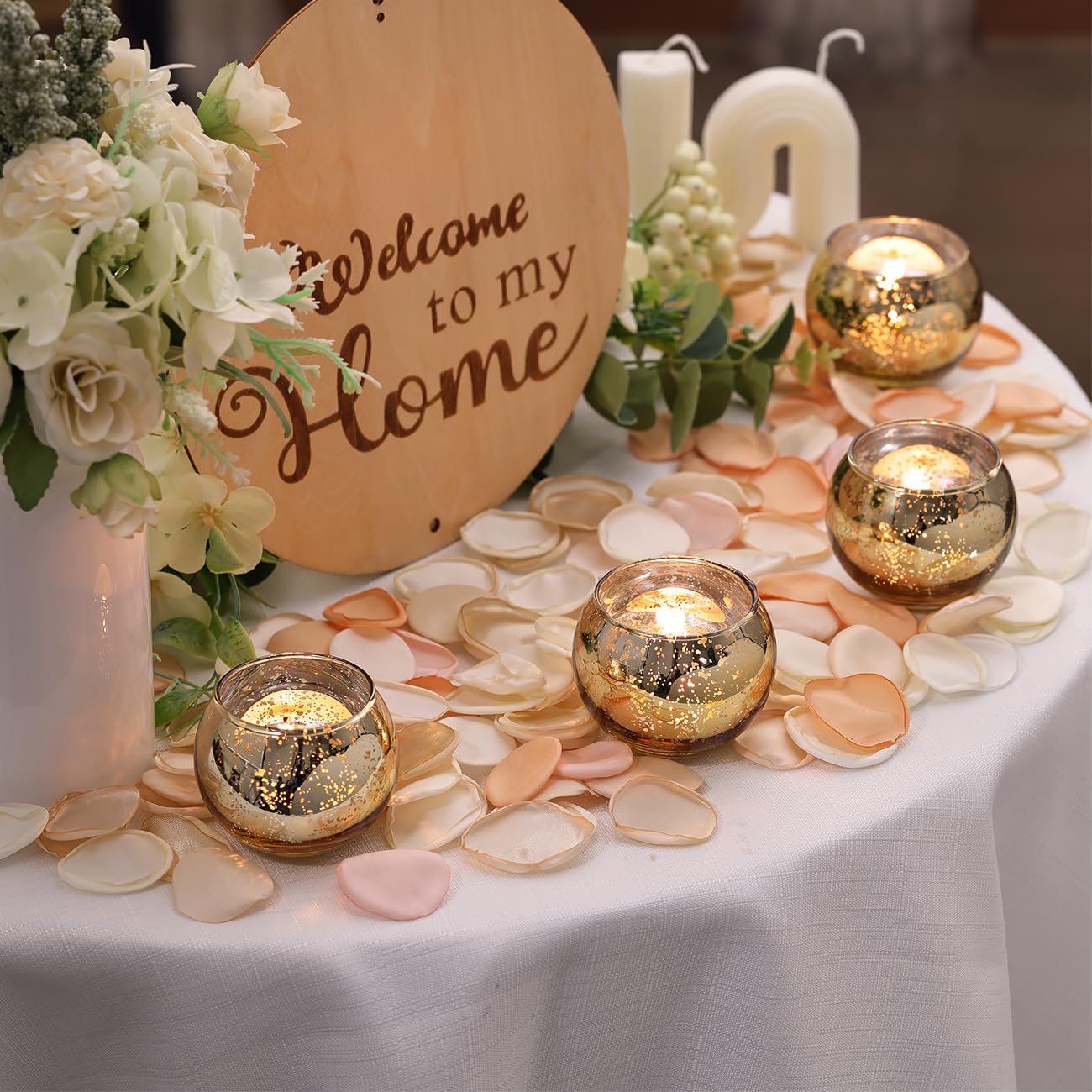 LETINE Gold Mercury Glass Votive Candle Holders - Set of 36 | Elegant Gold Tealight Candle Holders for Table Centerpieces,Spring Summer Weddings, Rehearsal Dinners, Valentine's Day Decorations