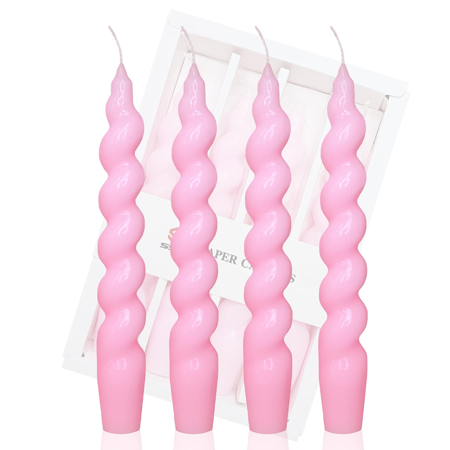 Spiral Taper Candles Stick Pink Twisted Candles H 7.5inch Wax Unscented Pink Dinner Candle Dripless for Home Decor, Relaxation & All Occasions