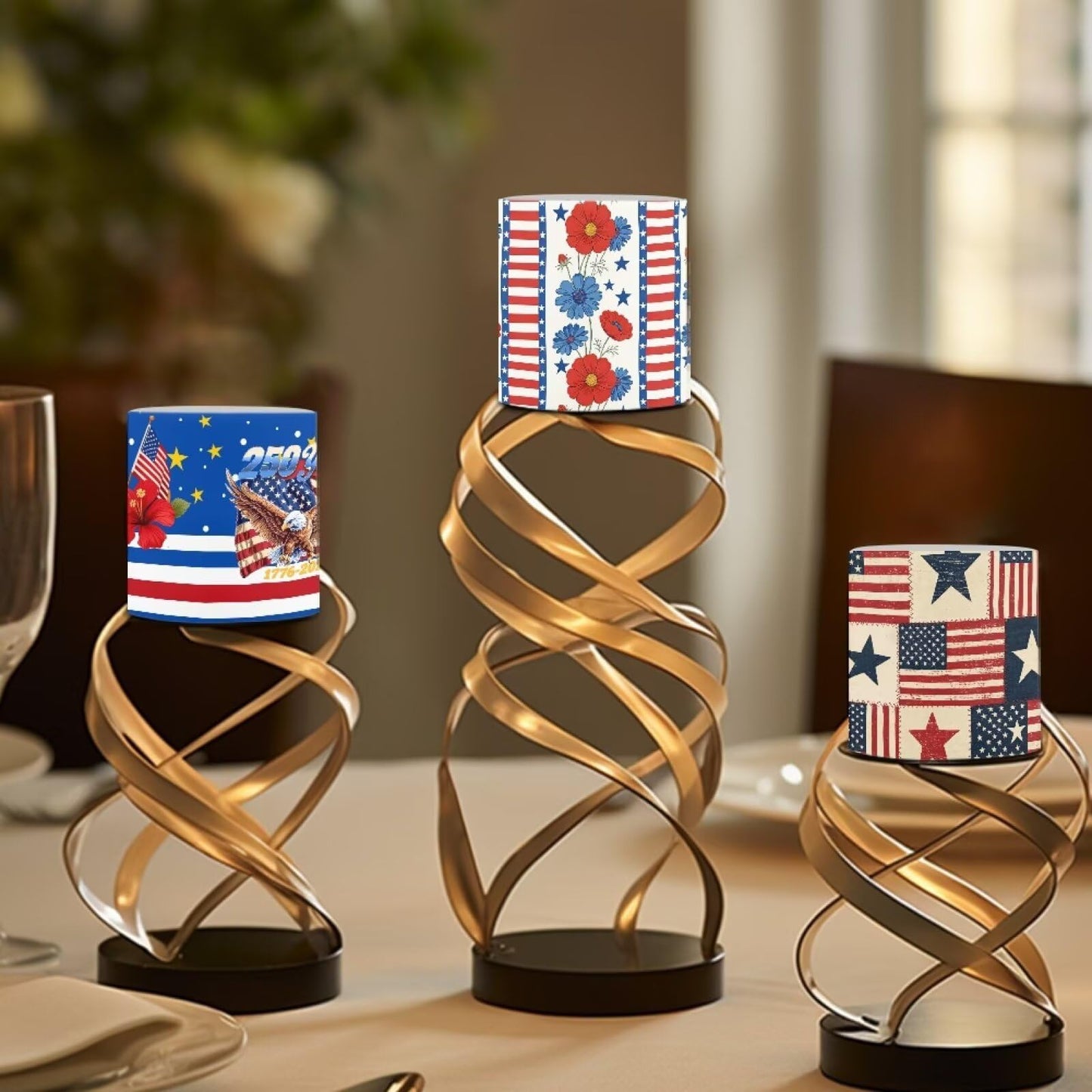 NETILGEN Flameless Flickering Candles with Timer Remote 4 Packs Novelty American Flag LED Battery Operated Pillar Candles for July 4th Independence Day Decor