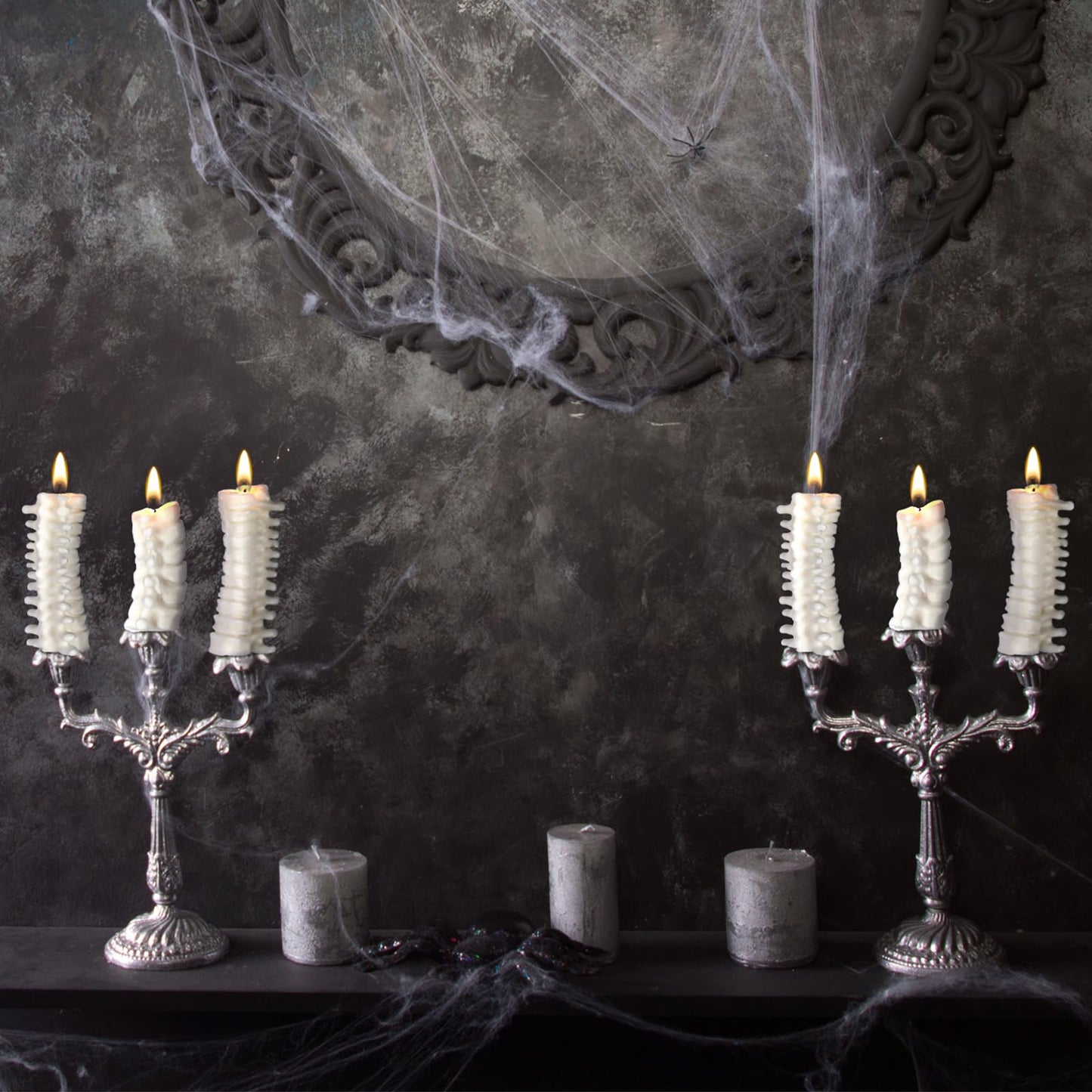 Nuanchu 3 Pcs Spine Candles Set Halloween Spooky Candles Spine Goth Decor Halloween Table Centerpiece Novelty Votive Decoration with 3 Sizes Gothic Gift for Skeleton Lover Chiropractor Party