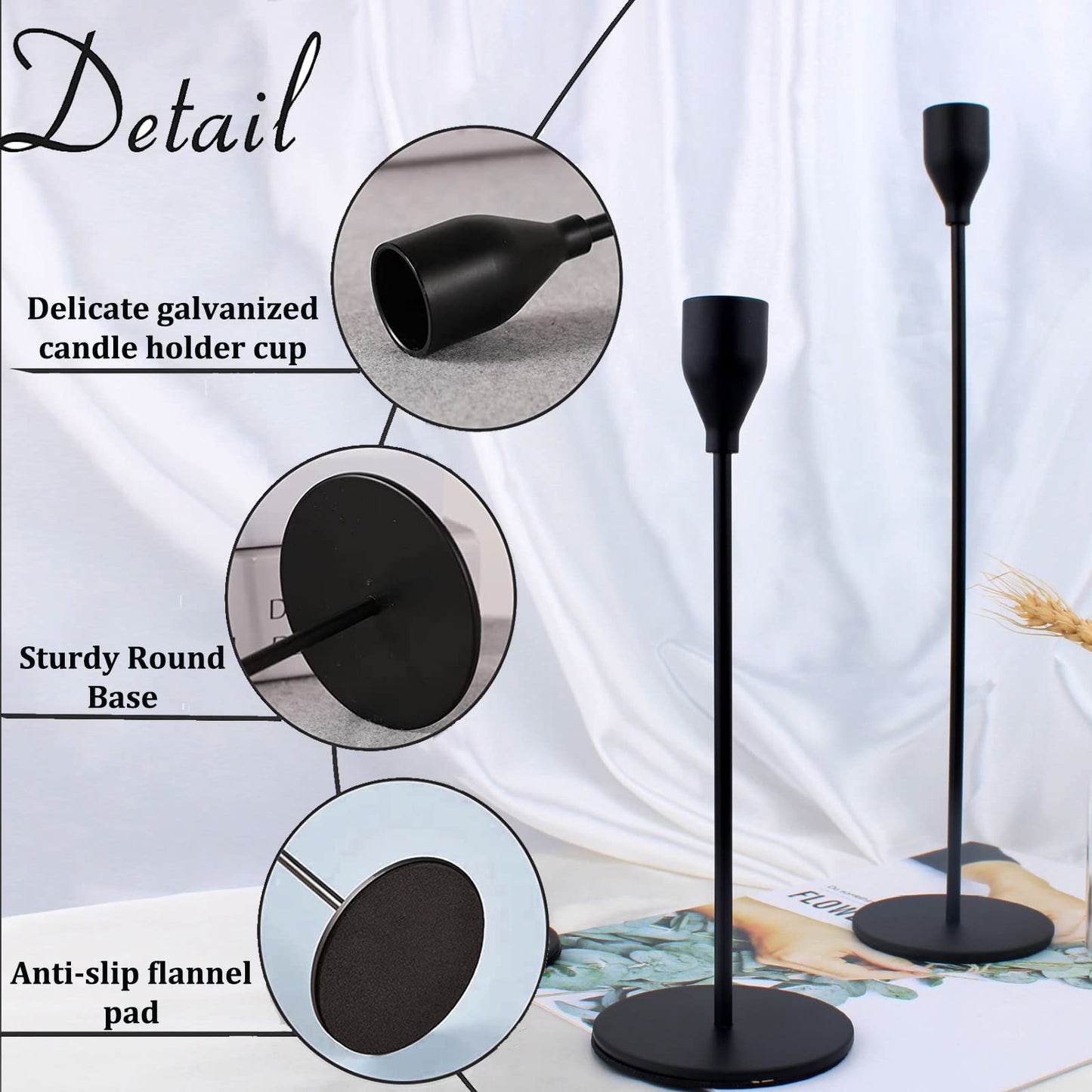Matte Black Candlestick Holders, Set of 6 Candle Holders for 3/4" Taper Candles&Led Modern Metal Candle Stands Decorative Table Centerpieces for Wedding Party Church,Decorative Fitting