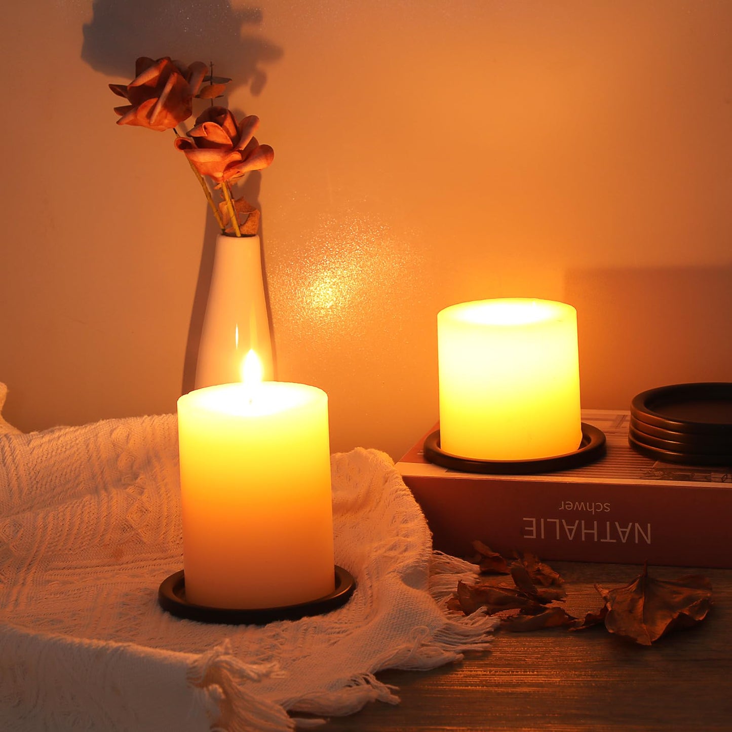 OwnMy 6PCS Iron Candle Holders for Pillar Candles, 3 Inch Metal Pillar Candle Plates and Trays, Small Round Tealight Holders Elegant Candle Stands Bases for Wedding Dining Table Centerpieces, Black