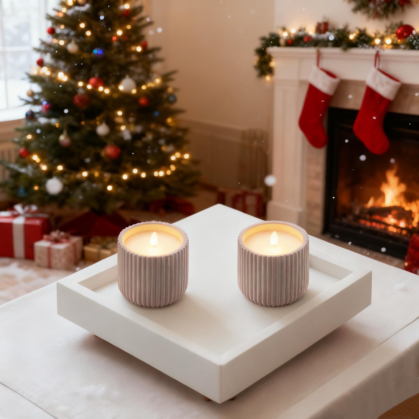 XMHBCSM Flameless Christmas Candles,2 Pack Christmas Decorations Flameless Candles Battery Operated Candles for Christmas Home Decoration