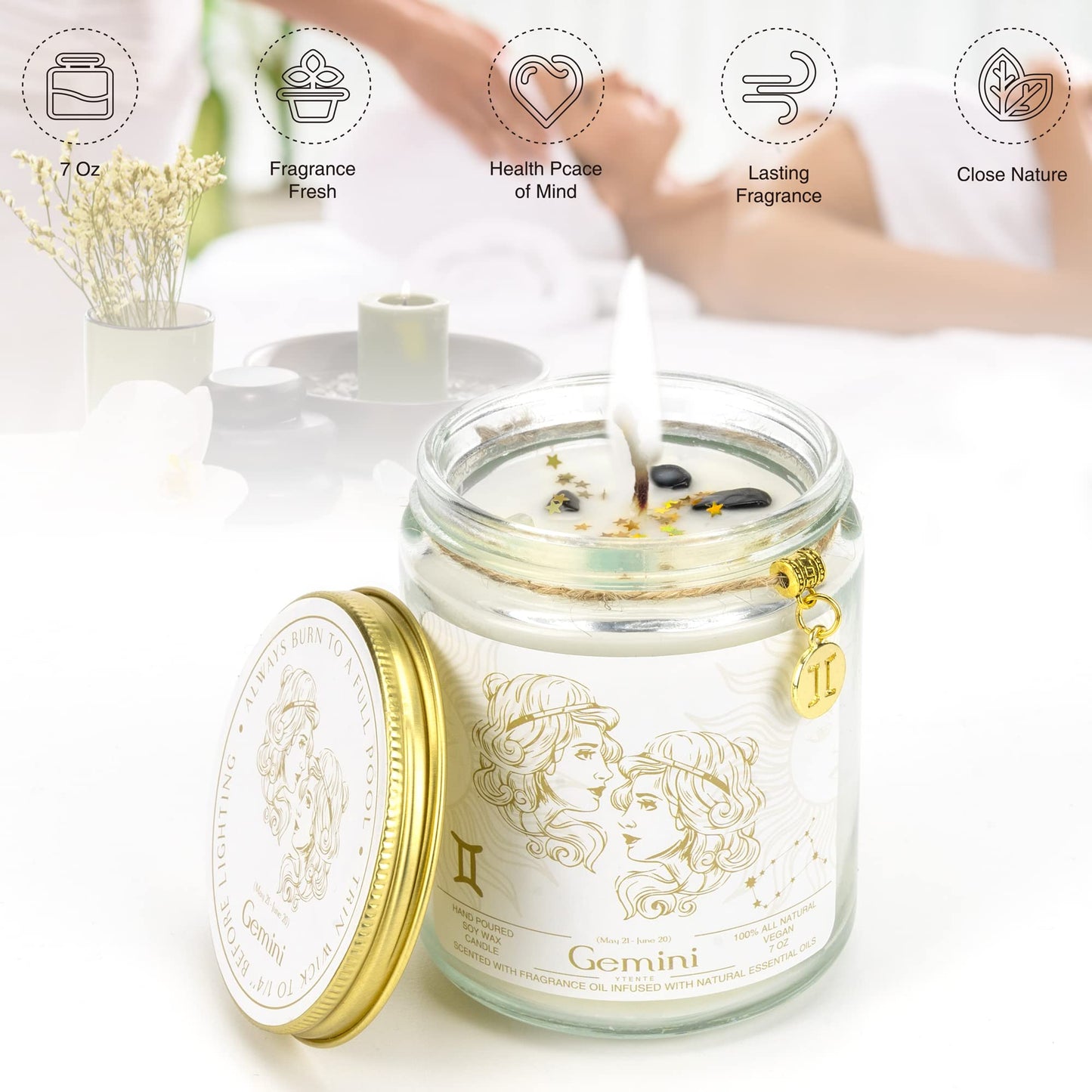 YTENTE Gemini Zodiac Sign Candles Gift, Zodiac Crystals Candles Jar,Astrology Lavender Scented Soy Stones Candles Best Friends Gifts for Women Men Sister Brother Funny Birthday Gift