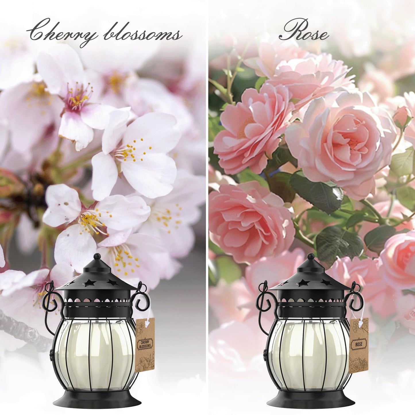 Scented Candles Gifts Set for Women, 2X 6 oz Aromatherapy Jar Candles for Home, Rosa & Cherry Blossom Soy Wax Long Lasting Retro Lantern Candles Perfect for Stress Relief Mum Yoga Bath Spa Christmas