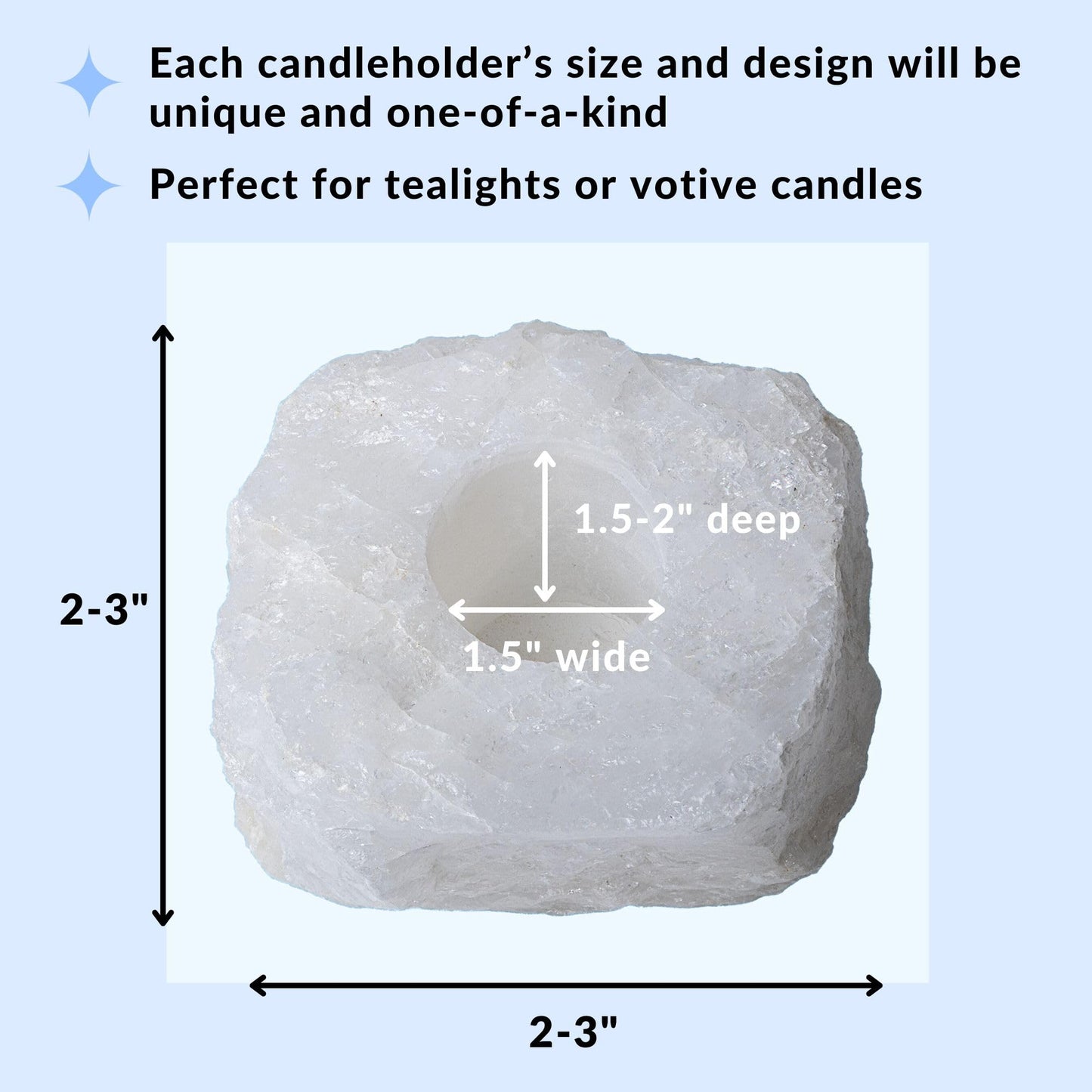 Nature’s Decorations Crystal Quartz Votive Tealight Holder - White Candle Holder for Side Tables, Countertops, Living Room, & Gifting - Rectangle Crystal Quartz Candleholder (3” x 3” x 1.5”)