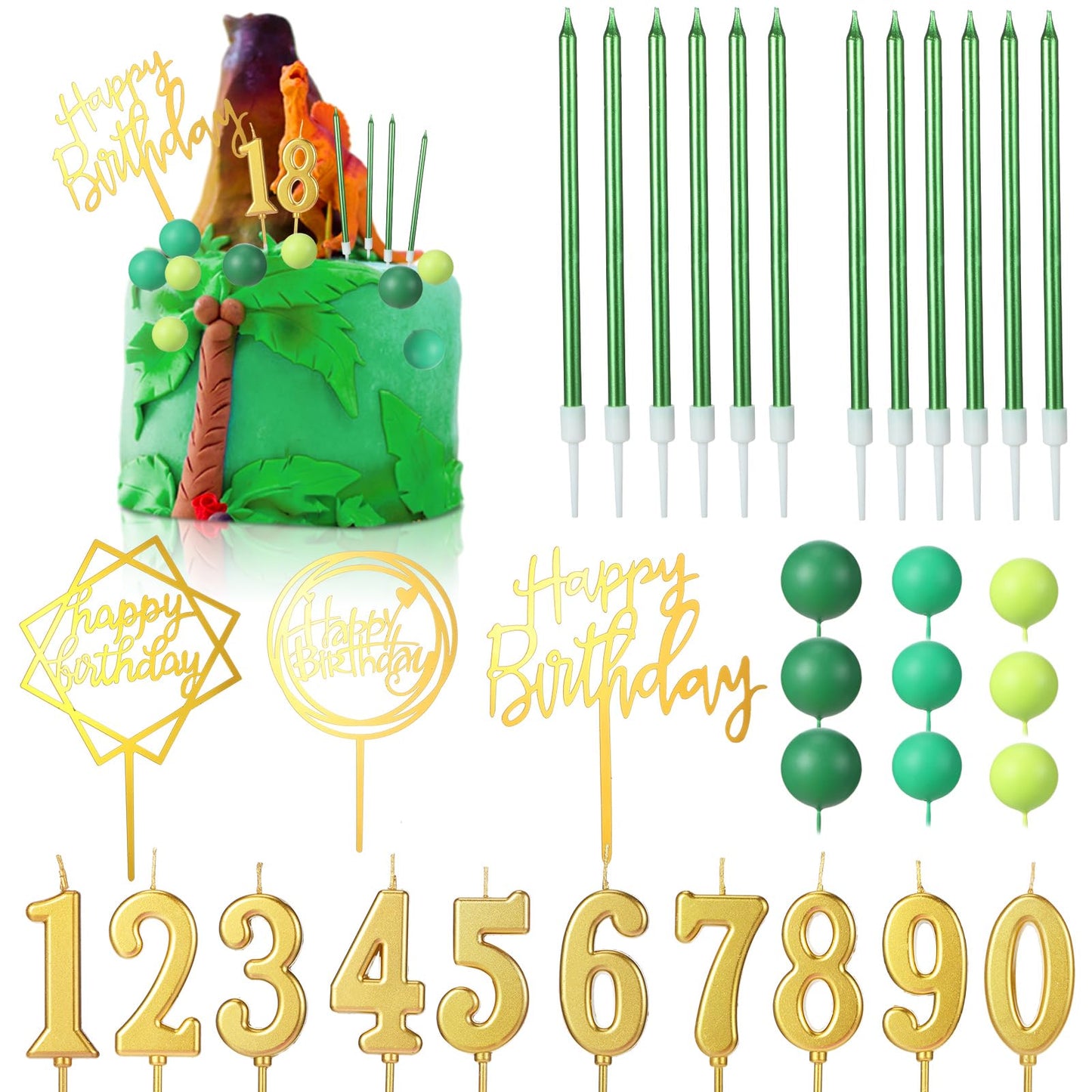 Yerliker 34 Pcs Happy Birthday Cake Toppers Decorations Birthday Candles DIY Cake Decor for Men Women Wedding Anniversary(Jungle)