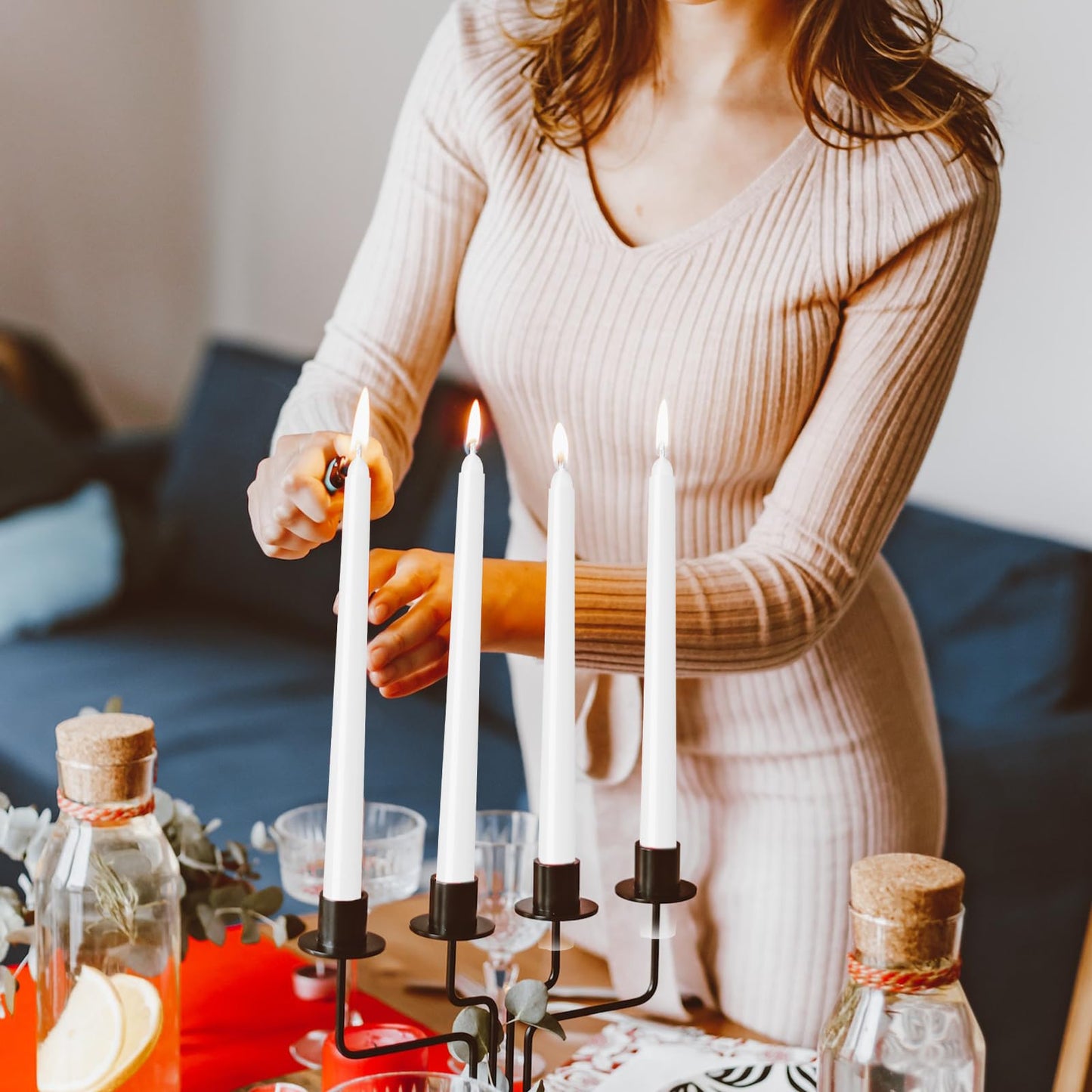 4 Pack White Taper Candles - Taper Candles 10 Inch Dripless, Smokeless & Unscented - 8 Hours Long Burning - Hand Poured Tall Candlesticks - Ideal for Weddings, Dinner Parties, and Home Decor