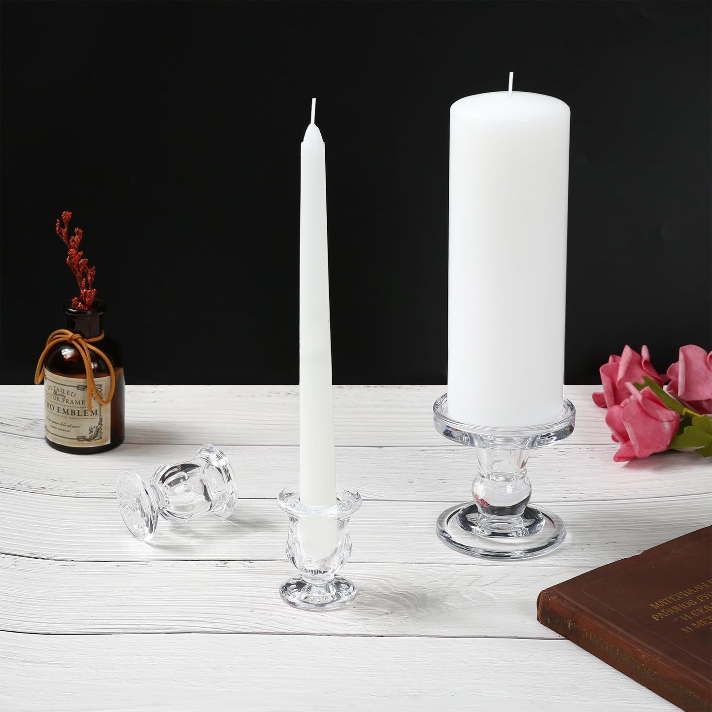 Unity Candle Holder - Glass Candle Holder for Pillar Candle and Taper Candle, Clear Unity Candle Holder Set of 3, Decorative Candlestick Holder Glass Candle Stand for Wedding Table Centerpiece Dinning