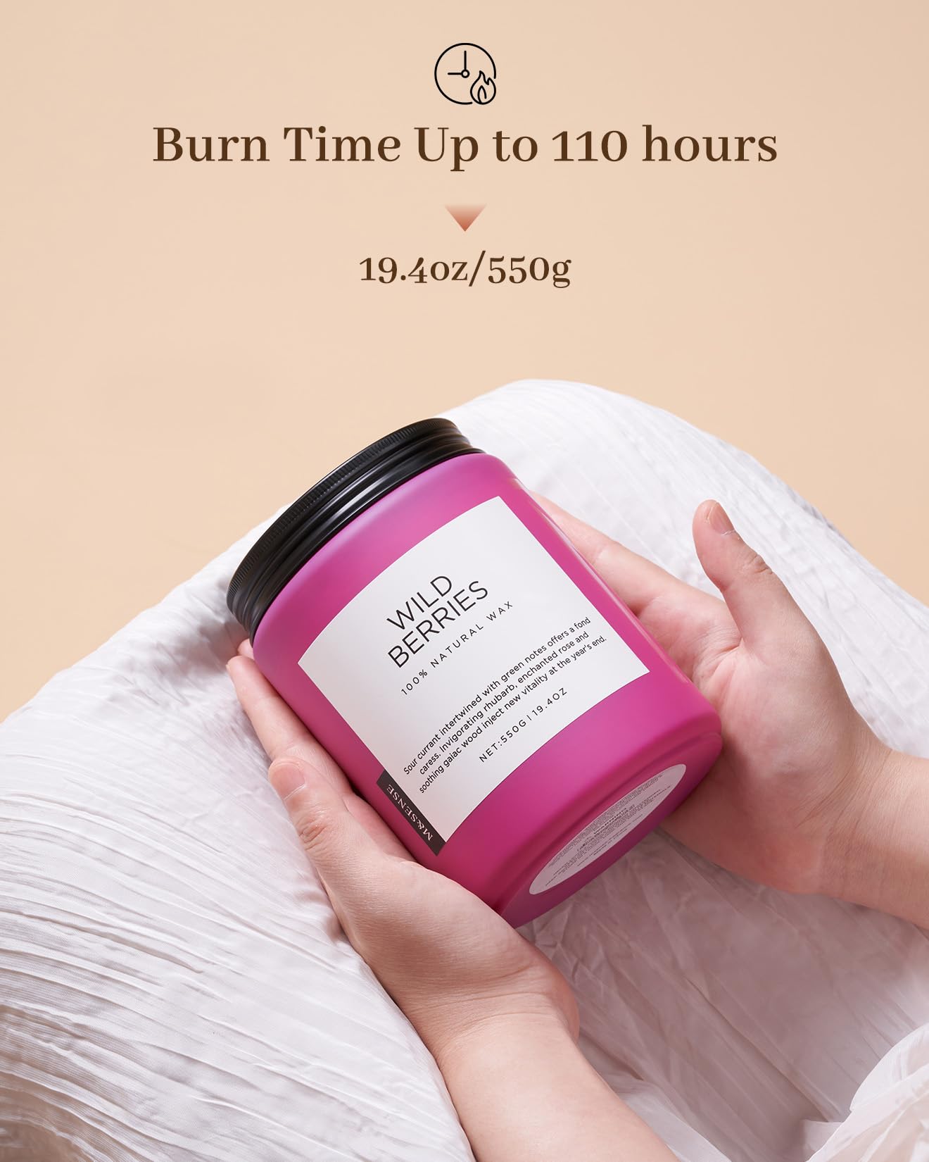 M&SENSE Wild Berries Scented Pink Candles for Home,110 Hour Long Lasting Large Soy NaturalCandles 19.4oz for Mother's Day Holiday Birthday Gifts Home Decor