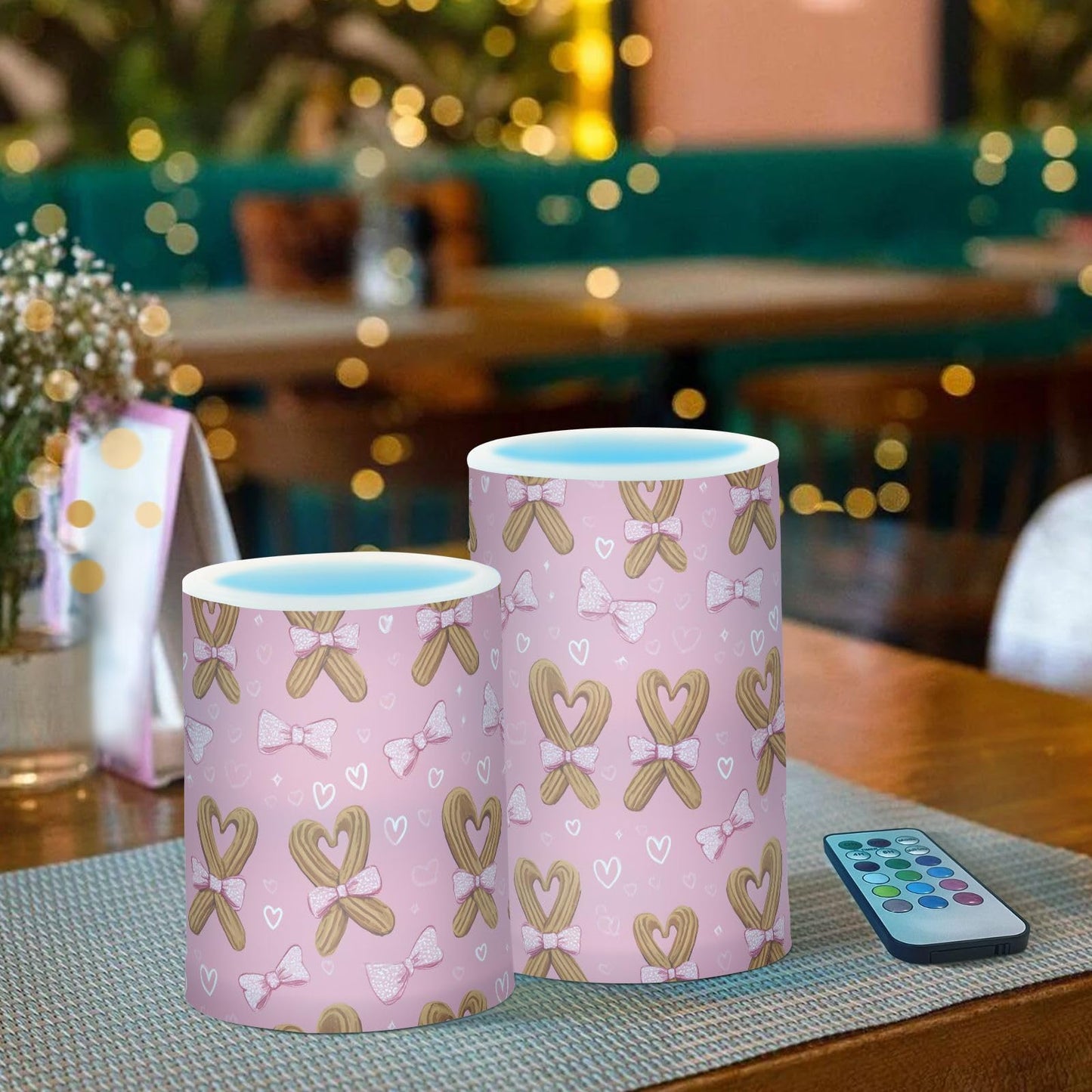 ALAZA Bread Heart Bow Flickering Flameless Candles Pillar Led Candles Battery Operated Candles with Remote and Timers Set of 2