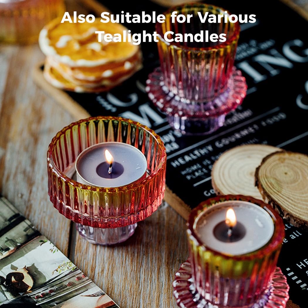 Set of 3 Colorful Glass Candlestick Holders for Taper, Tealight, and Pillar Candles – Perfect for Weddings, Parties, and Festivals