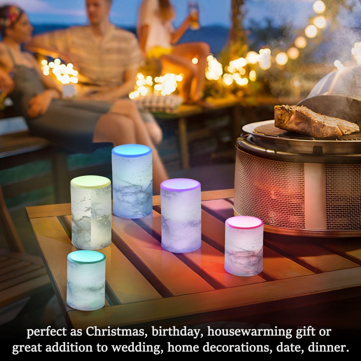 KGLDSNM Blue White Marble Texture LED Flameless Flickering Candle with Remote Timer Battery Operated for Indoor Outdoor Party Holiday Home Decor 2 Pack