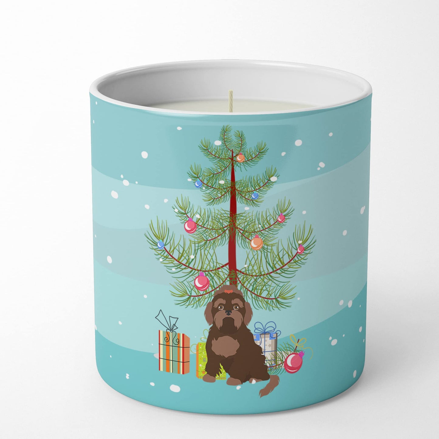Caroline's Treasures CK3509CDL Brown Russian Tsvetnaya Bolonka Lap Dog Christmas Tree 10 oz Decorative Soy Candle Nature Soy Wax Essential Oil Home Decor Ideal for Bedroom Kitchen Bath Office Gift, 10