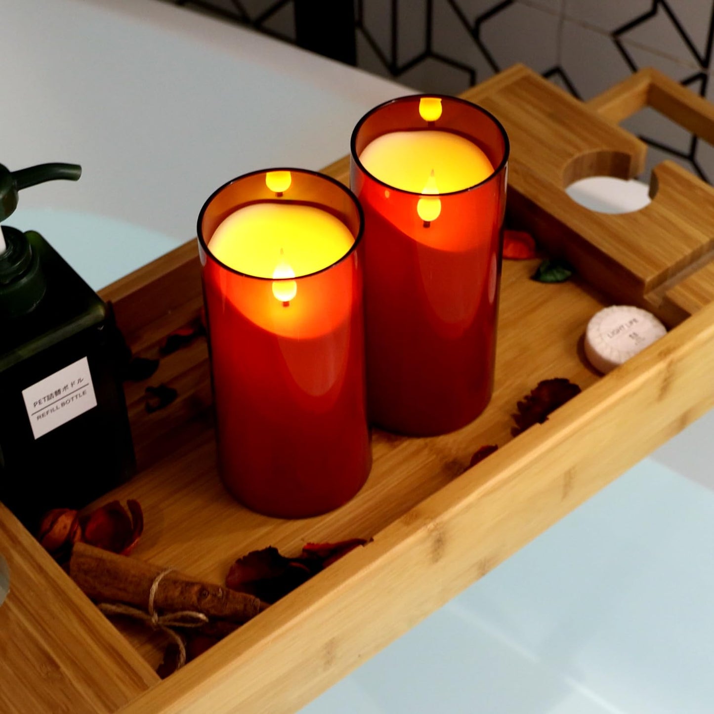 NURADA Flameless Candles with Remote Timer: 3D Wick Battery Operated Led Pillar Fake Candle Set for Wedding Birthday Christmas Decorations - Red 2 Pack