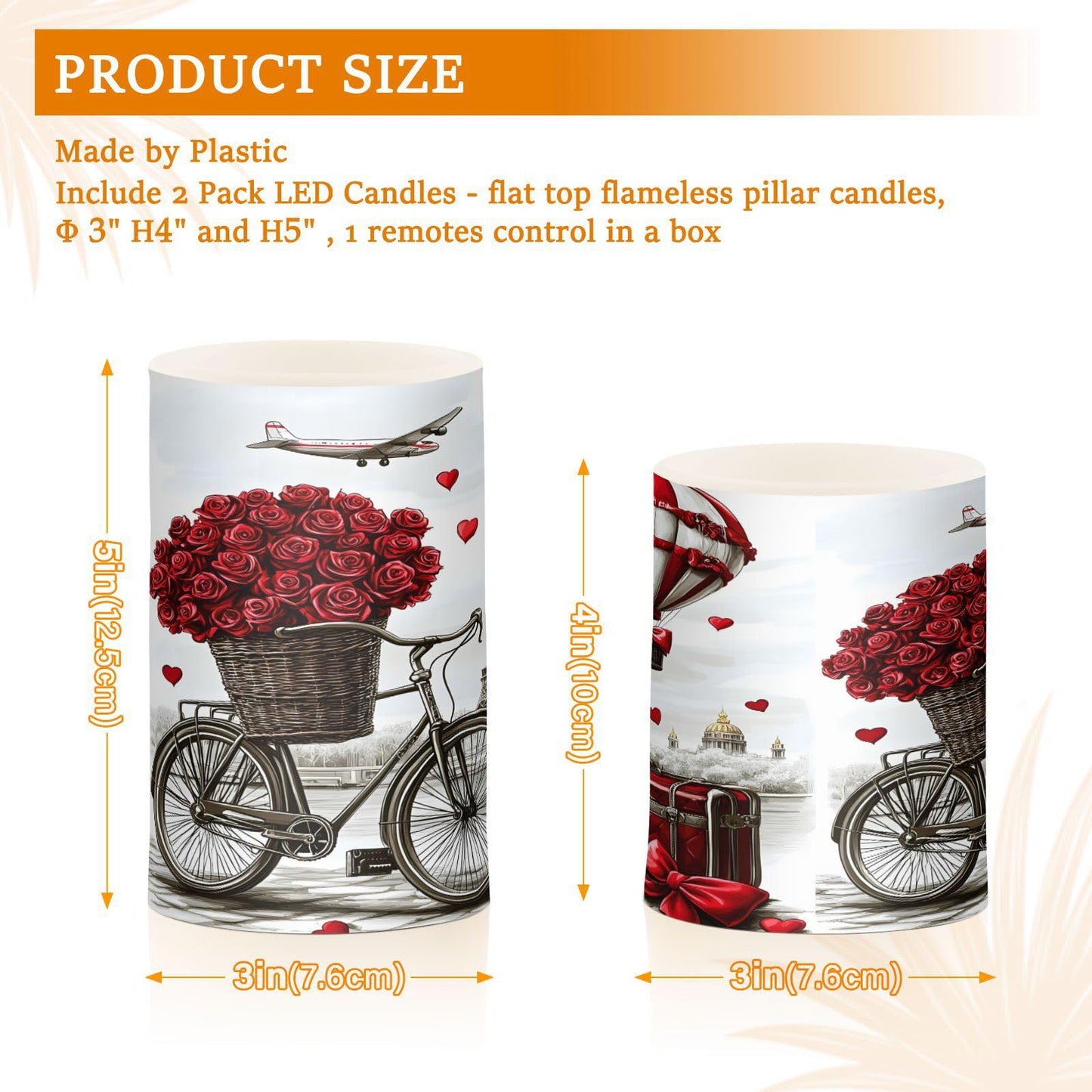 ALAZA Hot Air Balloon Paris Tower Rose Flickering Flameless Candles Battery Operated with Remote Timer,Tea Light Candles LED Pillar Votive Candles Set of 2 for Outdoor Indoor Decorations