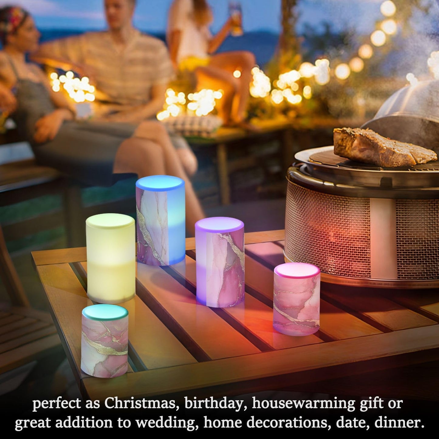 Zathe Flameless Pillar Candle Timer Led Candles for Table Marble Blush Red