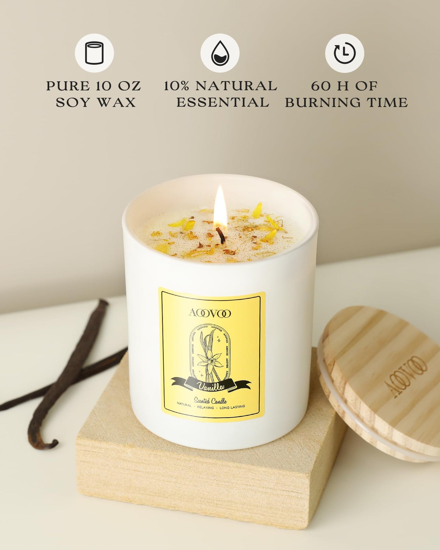 AOOVOO Vanilla Scented Candles for Women - Aromatherapy Candle with Crystals Inside, 10oz Soy Candles for Home Scented, Birthday Gifts Valentines Day Candle for Women Mom