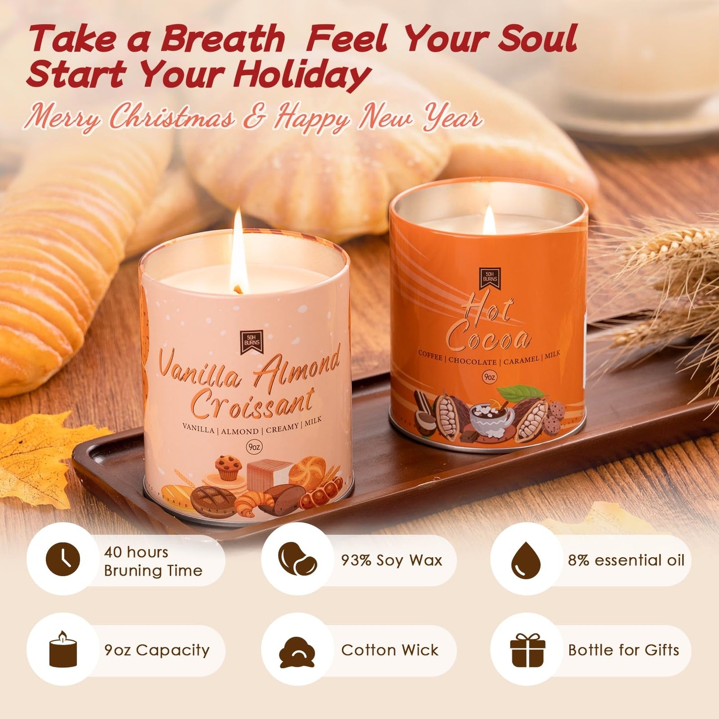 Scented Candle Set, 4Pack Aromatherapy Soy Wax Candles Valentine's Day Gift for Her Him, Holiday Candles for Women Men (Apple/Wreath/Cinnamon/Pumpkin