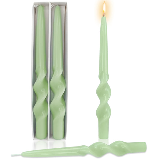 9 Inch Taper Candles Spiral Candles Handmade Unscented Smokeless 2 Pack Candlesticks Twisted Candlesticks for Wedding Dinner Decoration(Green)