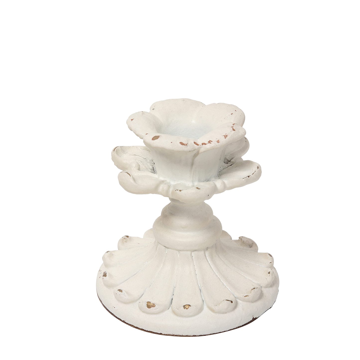 SOFE White Candle Stick Holder Vintage, Flower Candlestick Holder, 3 Inch Resin Taper Candle Holder Small, Short Rustic Candle Centerpieces for Tables, Wedding, Dining, Party