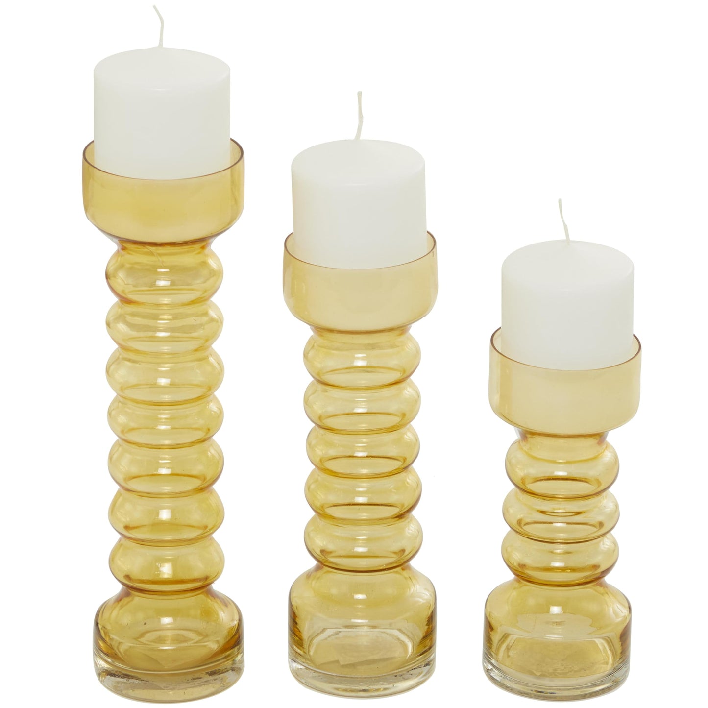 Deco 79 Glass Decorative Candle Holder Bubble Pillar Candle Stand, Set of 3 Candlestick Holder 13", 11", 8" H, Yellow