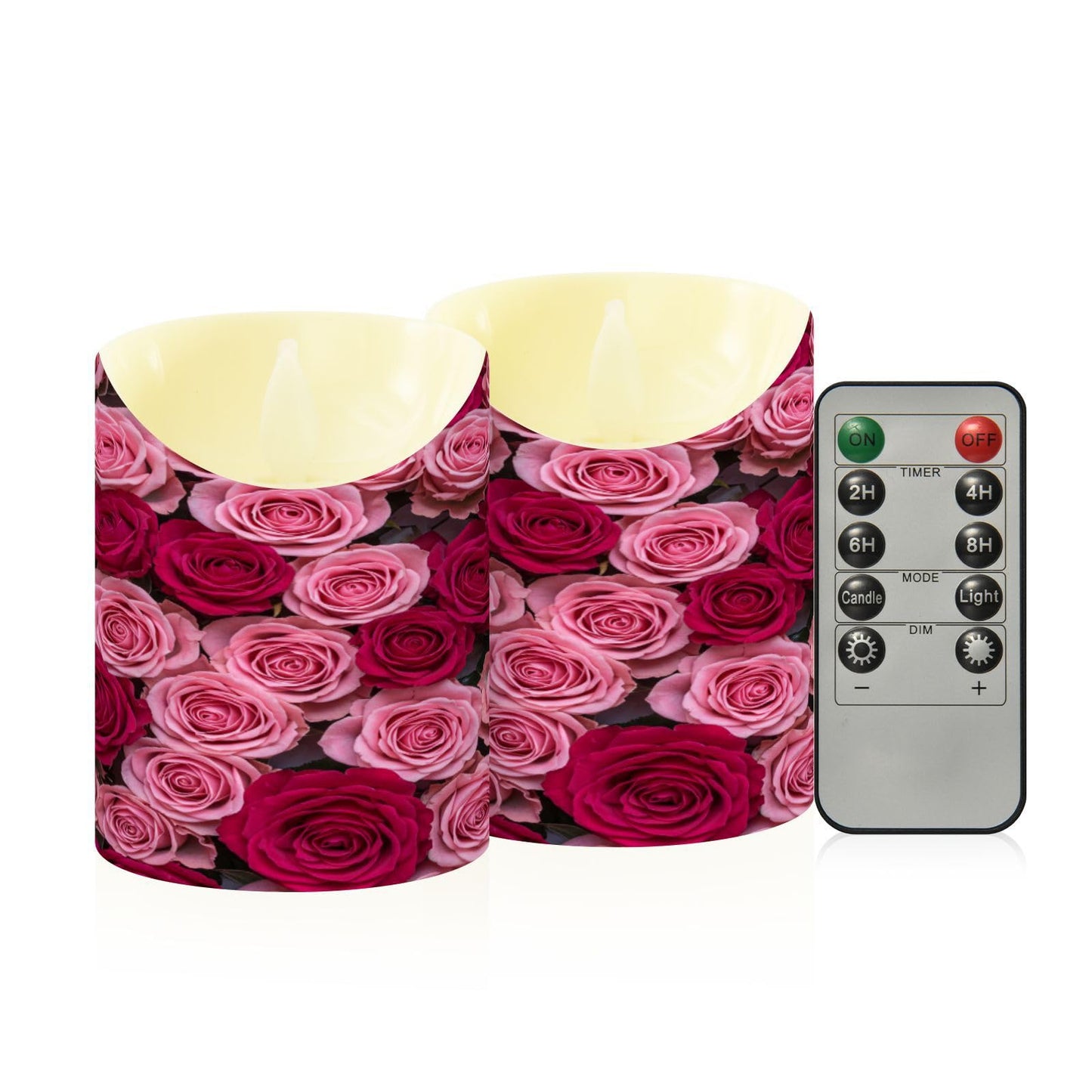 ALAZA Hot Pink Roses Flickering Flameless Candles Battery Operated with Remote Timer,Tea Light Candles LED Pillar Votive Set of 2 for Outdoor Indoor Decorations 3" x3.9"