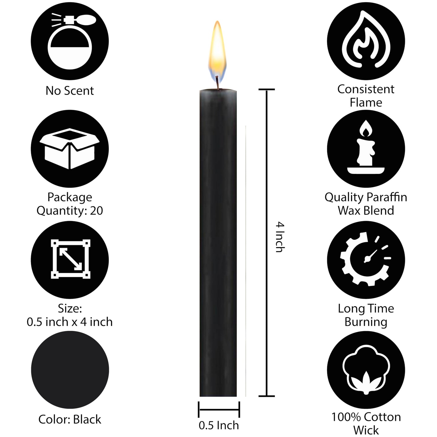 Dinil – Set of 20 Black Spell & Chime Candles – Premium Mini Taper Candles for Rituals, Prayer, Birthdays, Meditation, Altar, Spells, Chime Candles - 4 Inch Tall, Unscented (Black)
