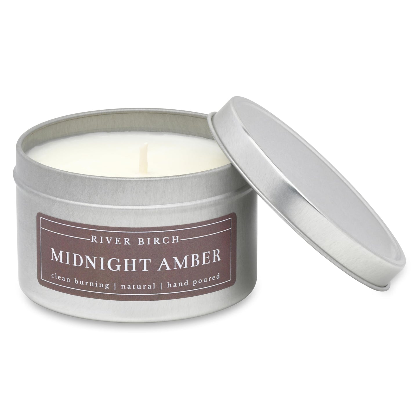 River Birch Candles Midnight Amber Scented Candle | Premium, All-Natural, Non-Toxic, Soy Wax | 8 oz. Silver Travel Tin | Cozy Relaxing Gifts for Home
