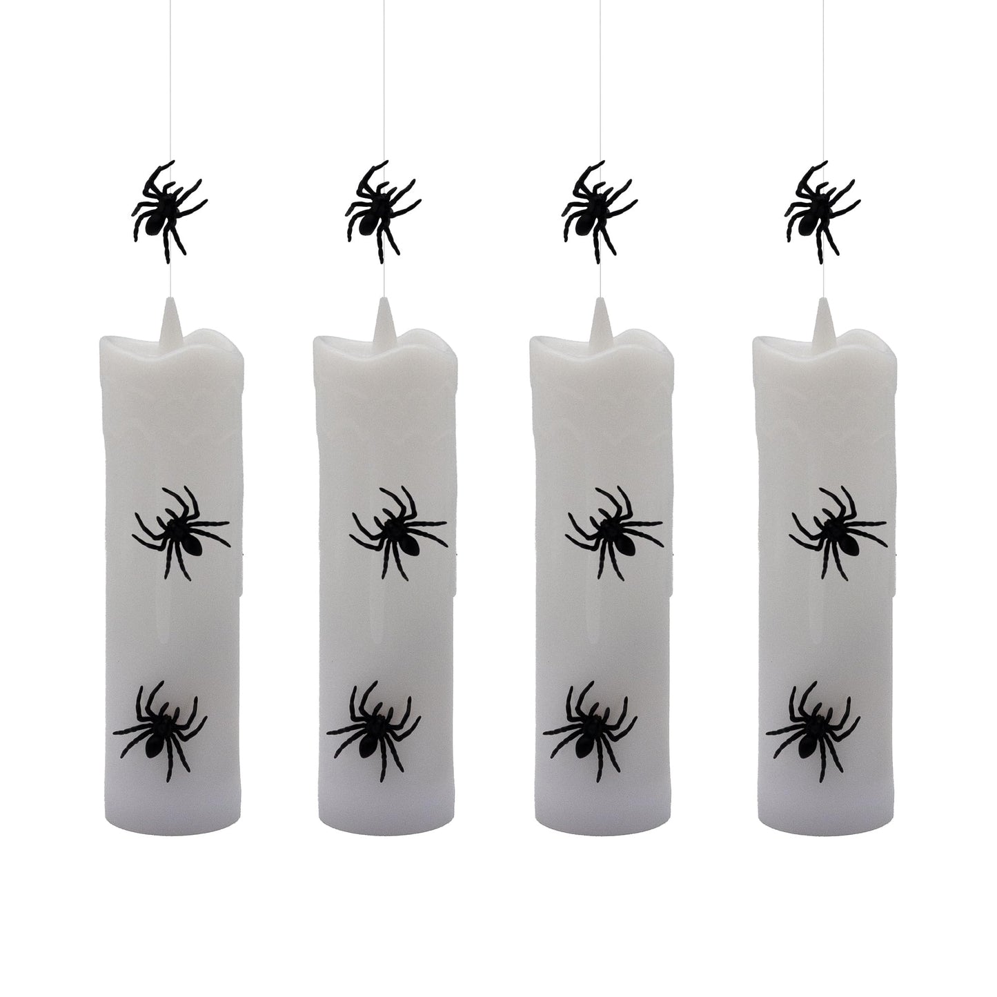 LumaBase Battery Operated Hanging Pillar Candles with Spiders - Set of 4