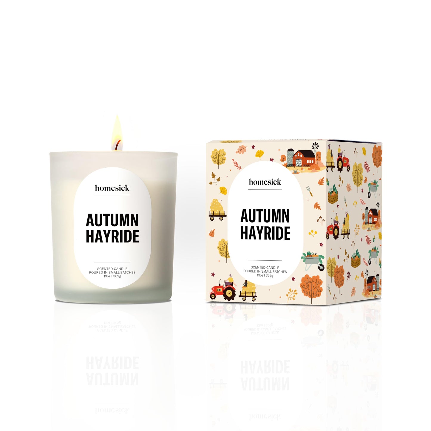 Homesick Autumn Hayride Scented Candle – 13 oz Soy Wax Candle with Organic Cotton Wick, 60–80 Hour Burn, Cozy Apple Cinnamon Vanilla Scent, Reusable Glass Jar, Wedding & Engagement Gifts for Couples