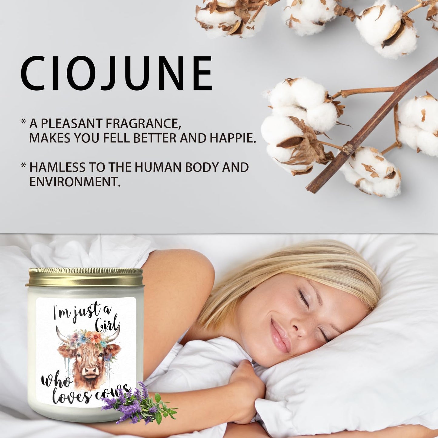 CIOJUNE Cow Candle, Cow Gifts for Women Girls Cow Lovers, Highland Cow Gifts, I am Just a Girl Who Loves Cows Lavender Candle, Floral Highland Cow Scented Candles for Home, Cow Stuff