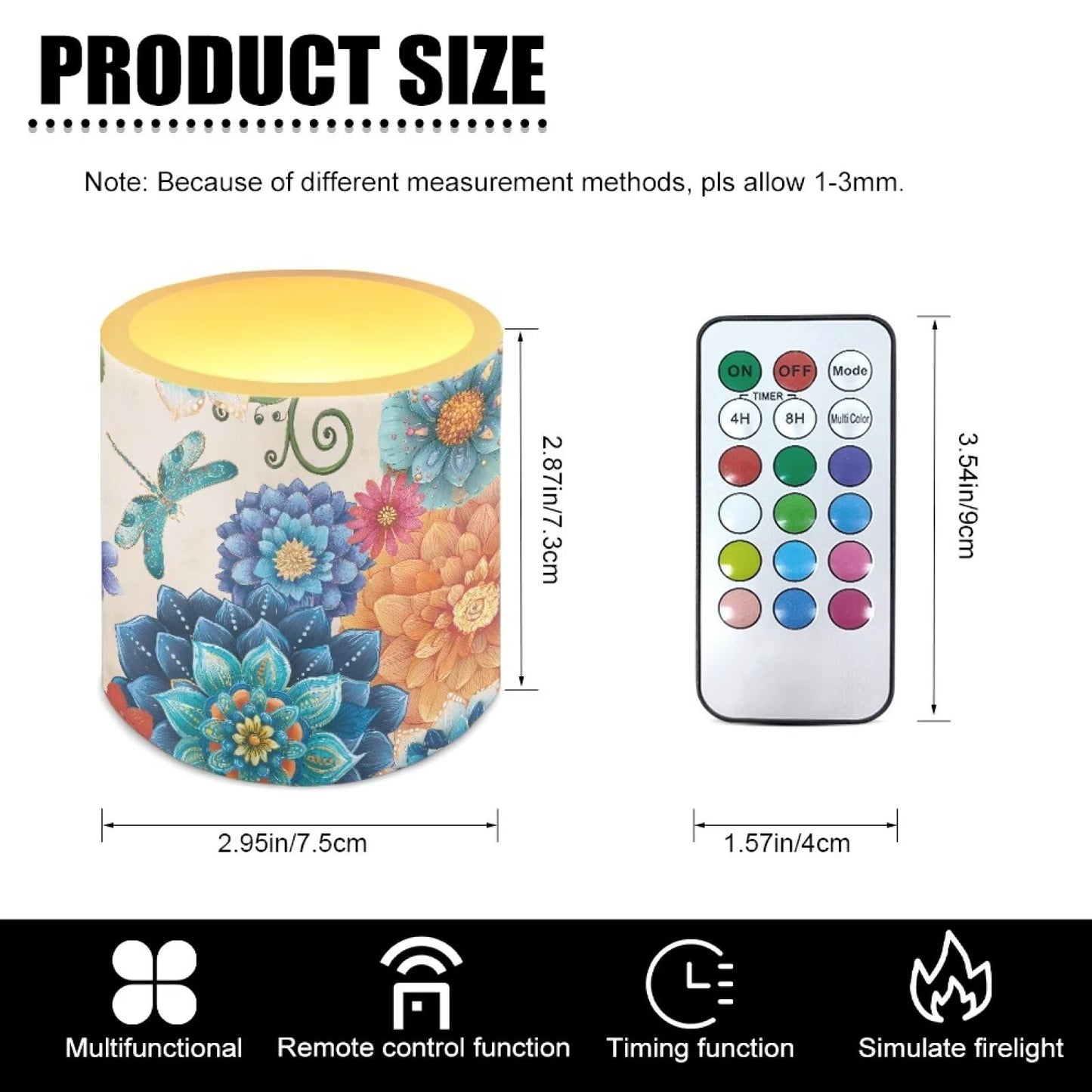 Cozeyat Boho Mandala Floral LED Candles Set of 4 Battery Powered Flameless with Remote Timer Flickering Flame Waterproof for Home Patio Beach Decor