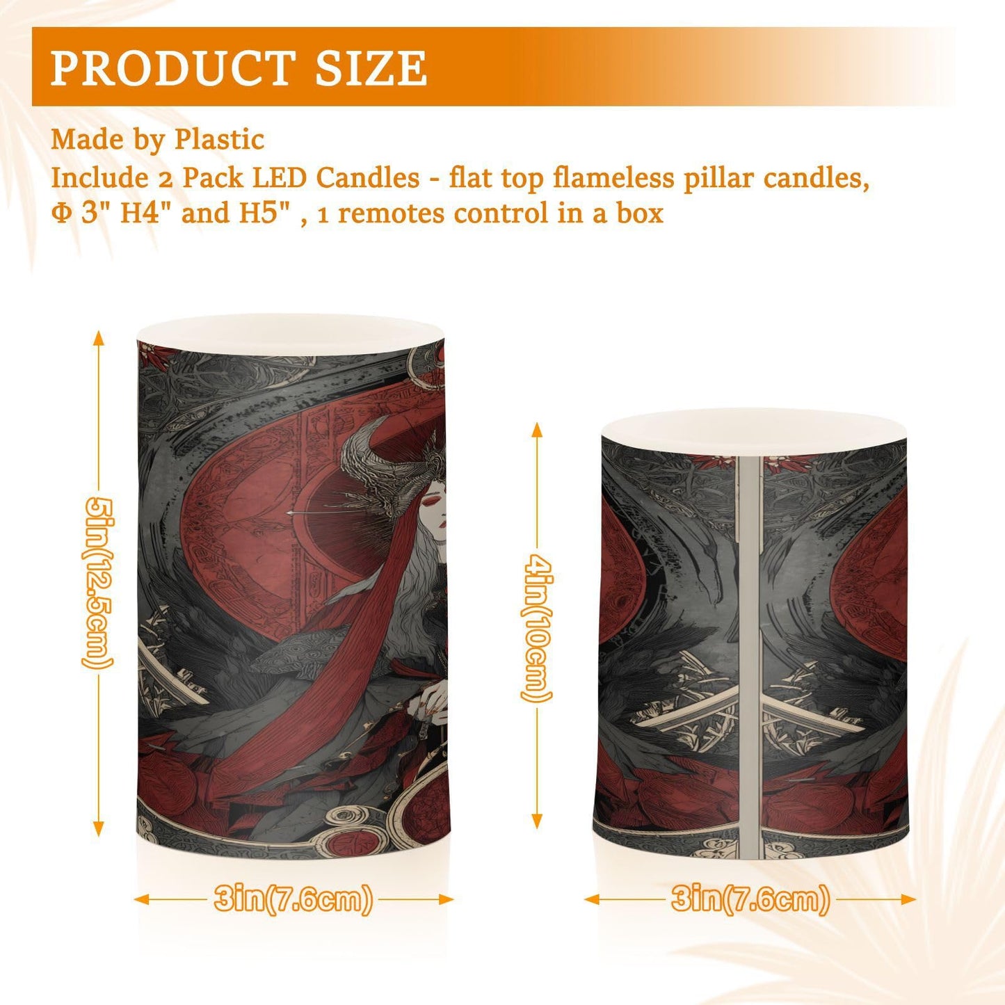 ALAZA Flameless Candles with Remote Timer,Red Grey Girl Queen Battery Operated Candles Set of 2 LED Tea Lights Flickering Pillar Votive Candles for Indoor Outdoor Decor