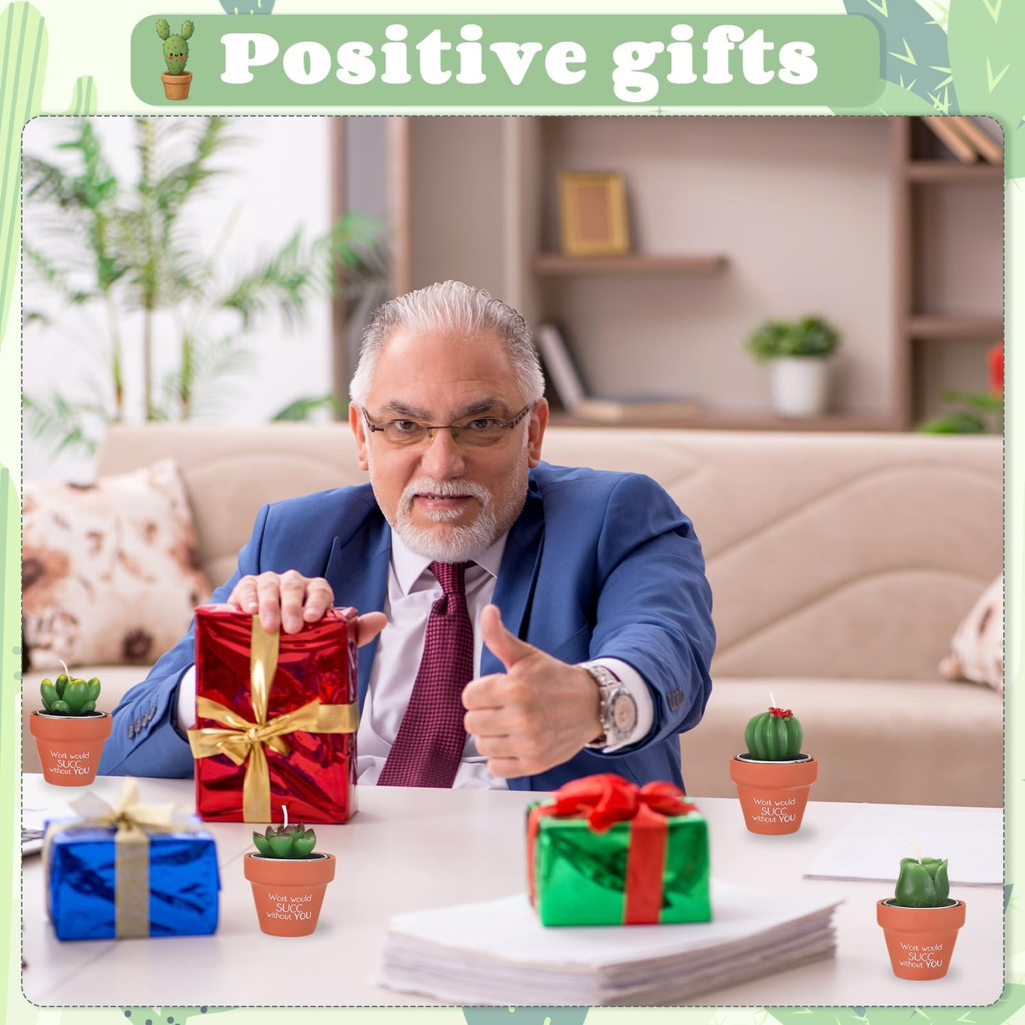 Lyrow 24 Sets Employee Appreciation Gift Cactus Tealight Candles Set Mini Handmade Succulent Candle Planter with Matchbox, Office Thanks Gift for End of Year Staff Team Teacher Volunteer