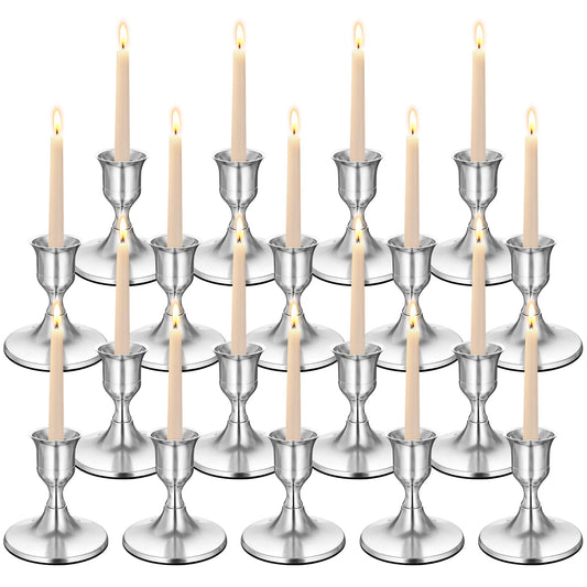 Silver Wine Glass Metal Candlestick Holders - HearthLume Vintage Modern Metal Taper Candle Holders, Decorative Centerpiece for Table Mantel, Wedding Kitchen Home Decor, Wedding Gift,18Pcs