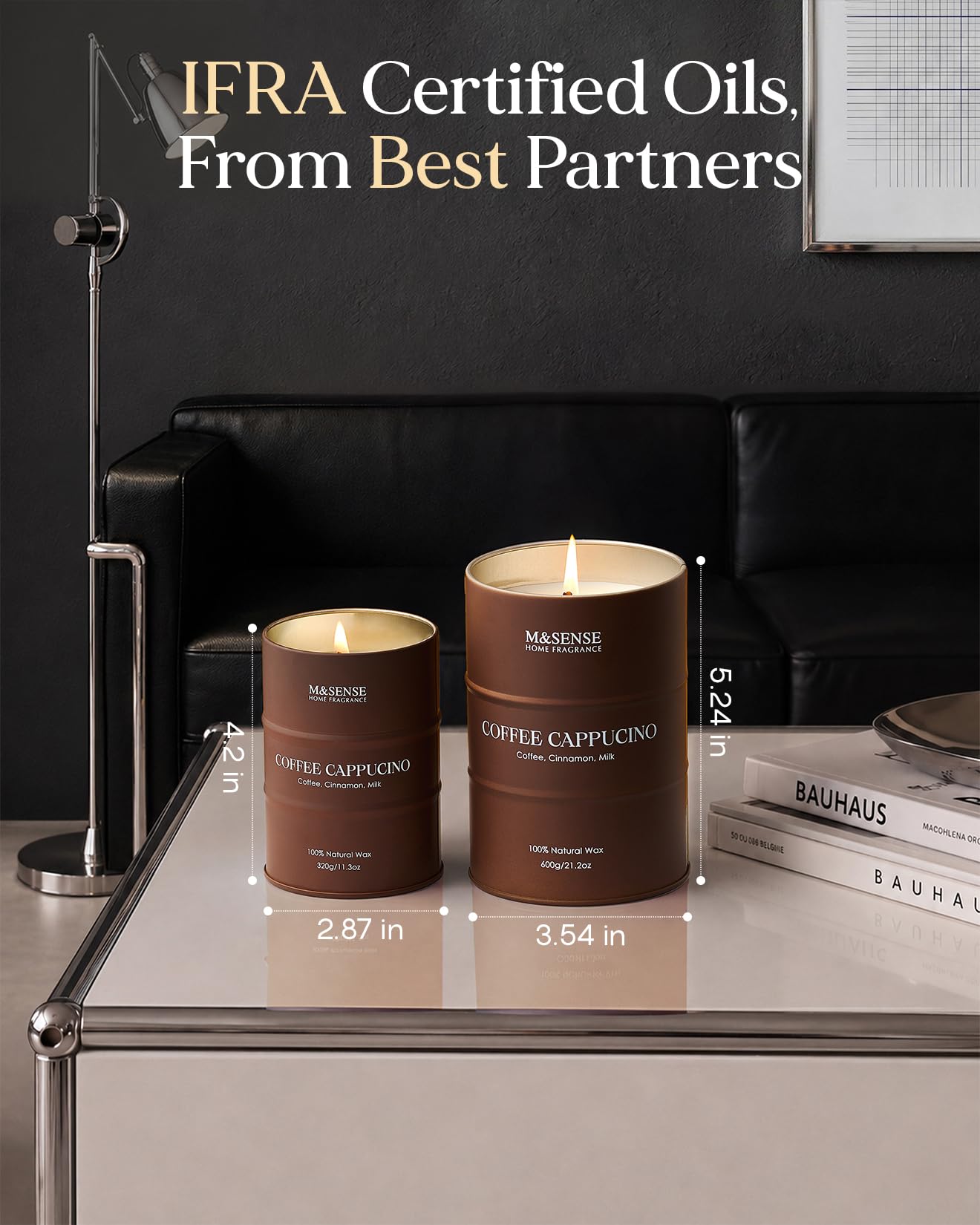 M&SENSE Coffee Cappuccino Large Scented Candles Christmas Decor, Hoilday Soy Wax Christmas Candle 21.2oz 120 Hours, Coffee Aroma Candle Unique Housewarming Appreciation Gifts
